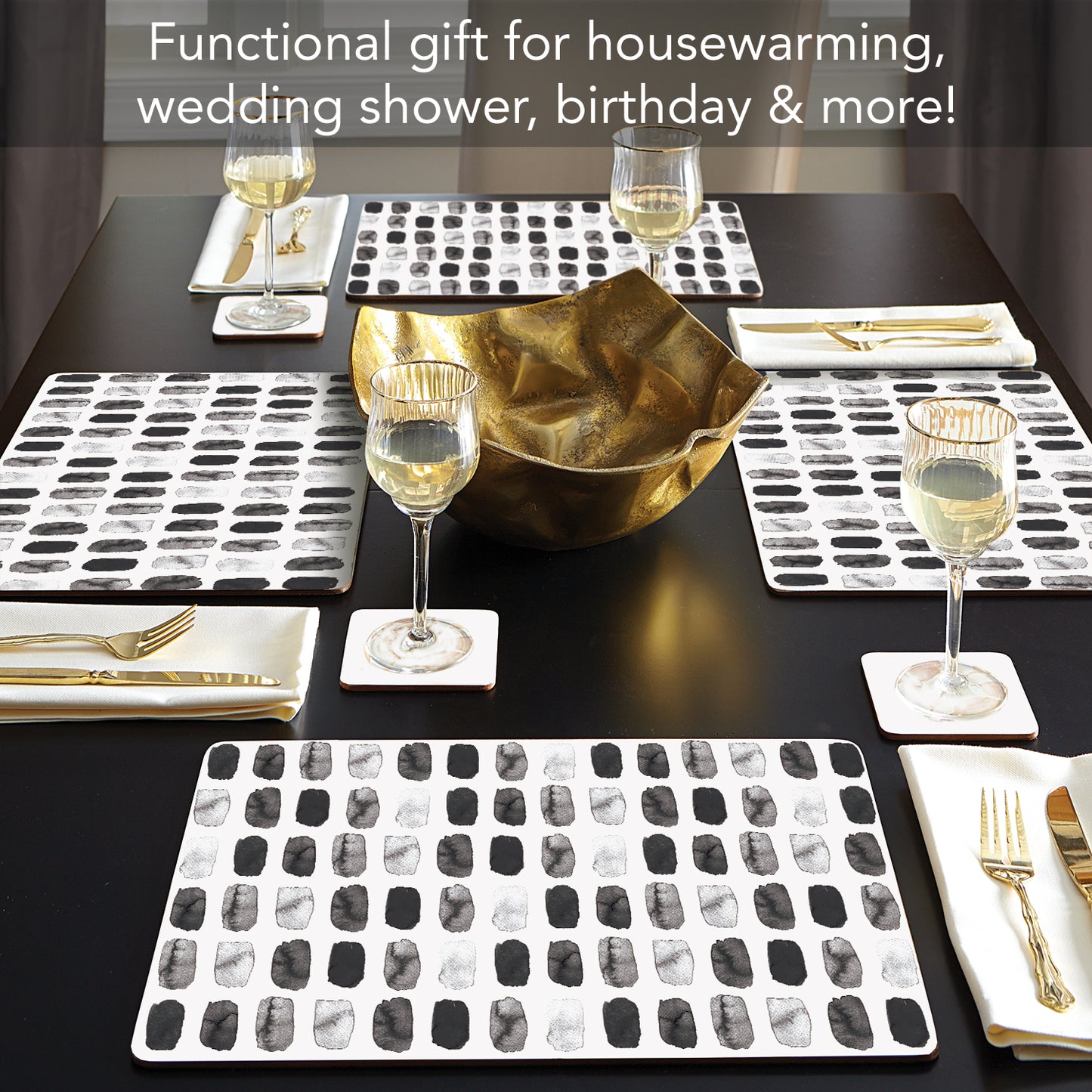 CounterArt Paint Stripes Premium Decorative Hardboard Tabletop Placemats 4-Pack Manufactured in The USA Heat Tolerant and Easily Wipes Clean