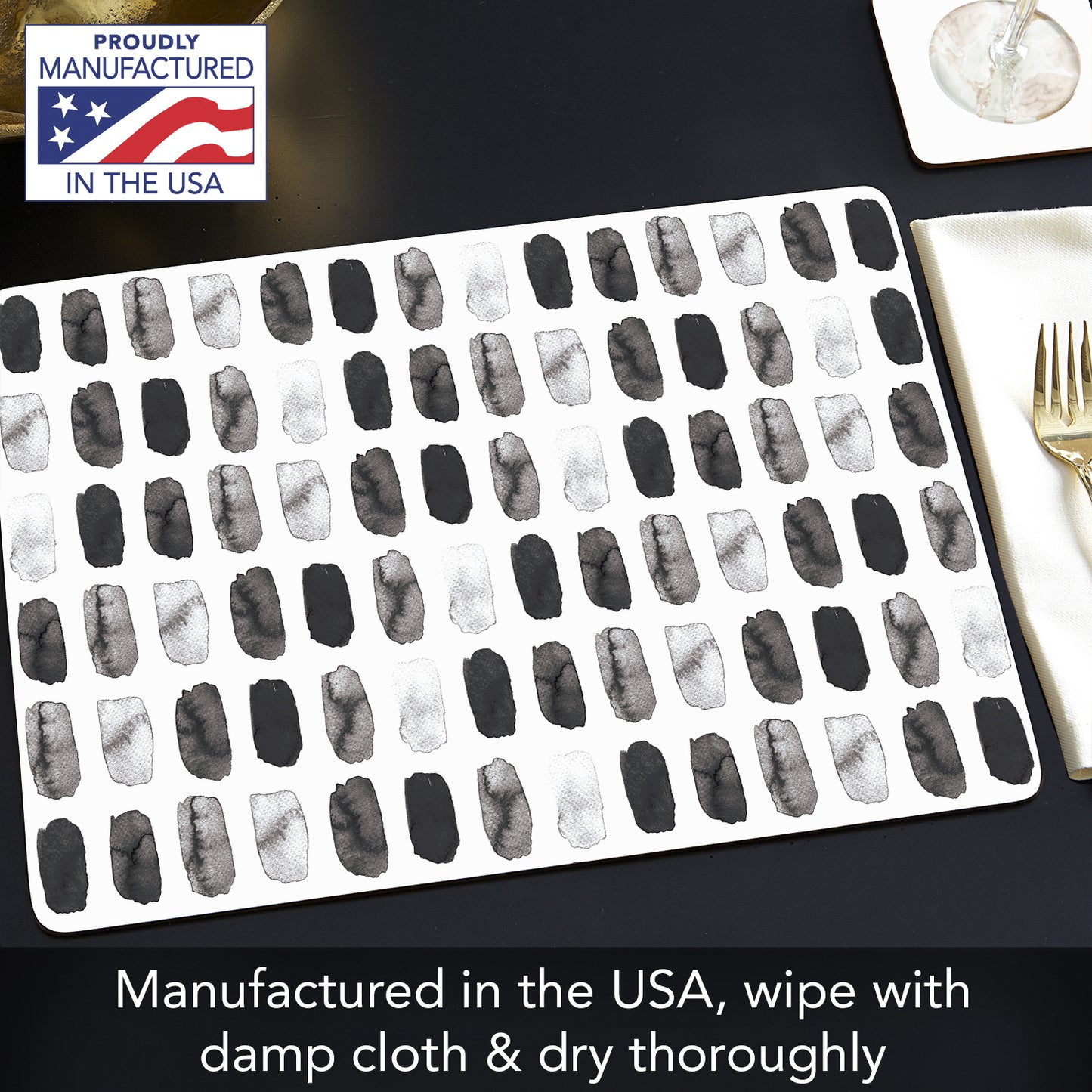 CounterArt Paint Stripes Premium Decorative Hardboard Tabletop Placemats 4-Pack Manufactured in The USA Heat Tolerant and Easily Wipes Clean