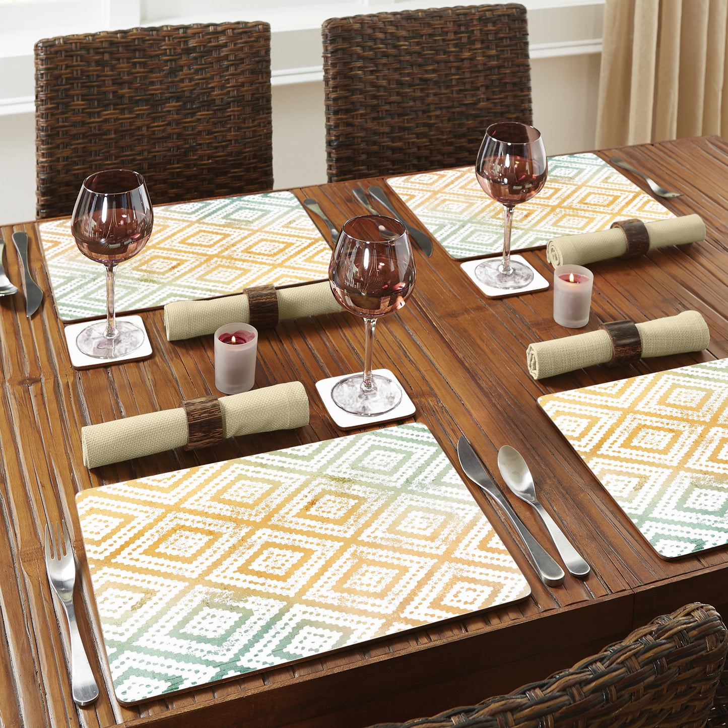 CounterArt Geometric Mohave Premium Decorative Hardboard Tabletop Placemats 4-Pack Manufactured in The USA Heat Tolerant and Easily Wipes Clean