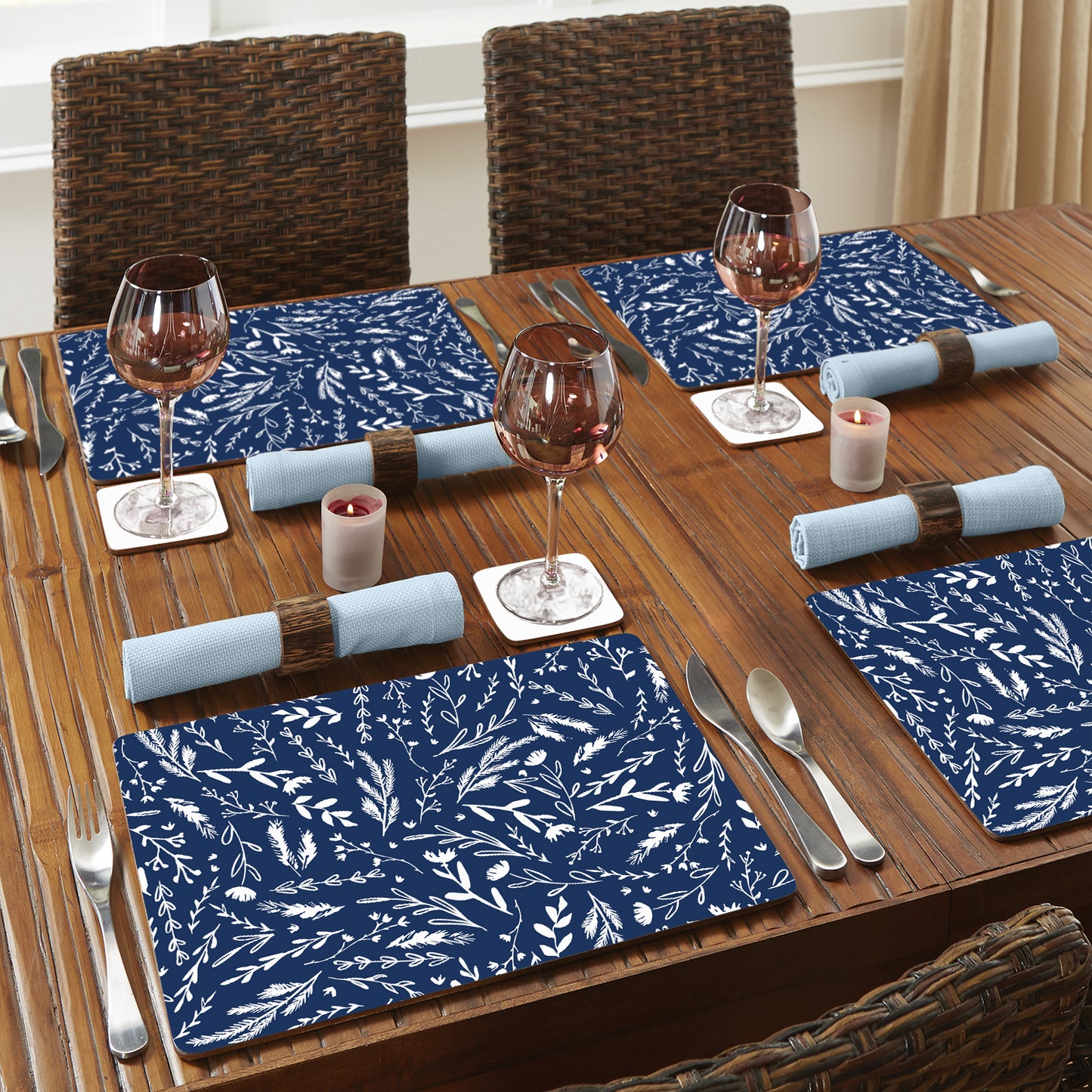 CounterArt Navy Meadow Sketch Premium Decorative Hardboard Tabletop Placemats 4-Pack Manufactured in The USA Heat Tolerant and Easily Wipes Clean
