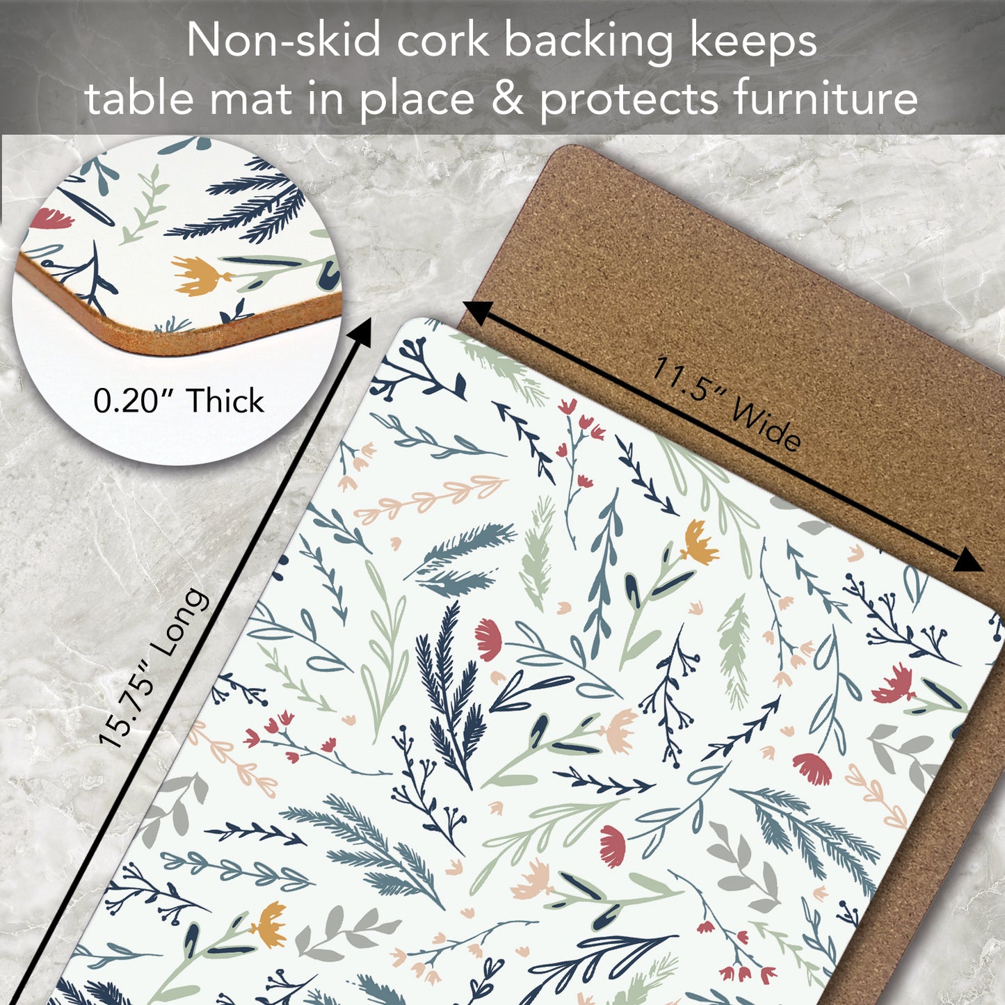 CounterArt Meadow Field Premium Decorative Hardboard Tabletop Placemats 4-Pack Manufactured in The USA Heat Tolerant and Easily Wipes Clean