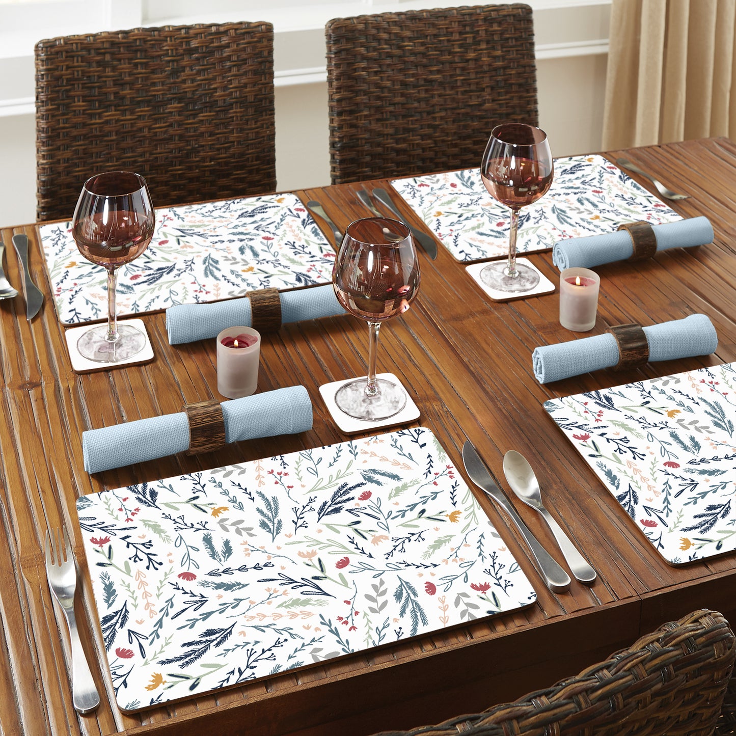 CounterArt Meadow Field Premium Decorative Hardboard Tabletop Placemats 4-Pack Manufactured in The USA Heat Tolerant and Easily Wipes Clean