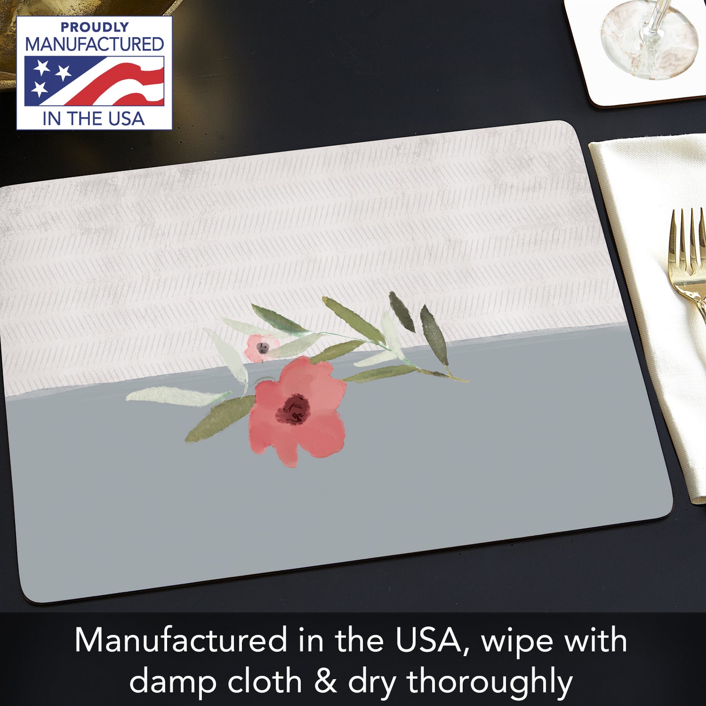 Meadow Flower Premium Decorative Hardboard Tabletop Placemats 4 Pack Manufactured in the USA