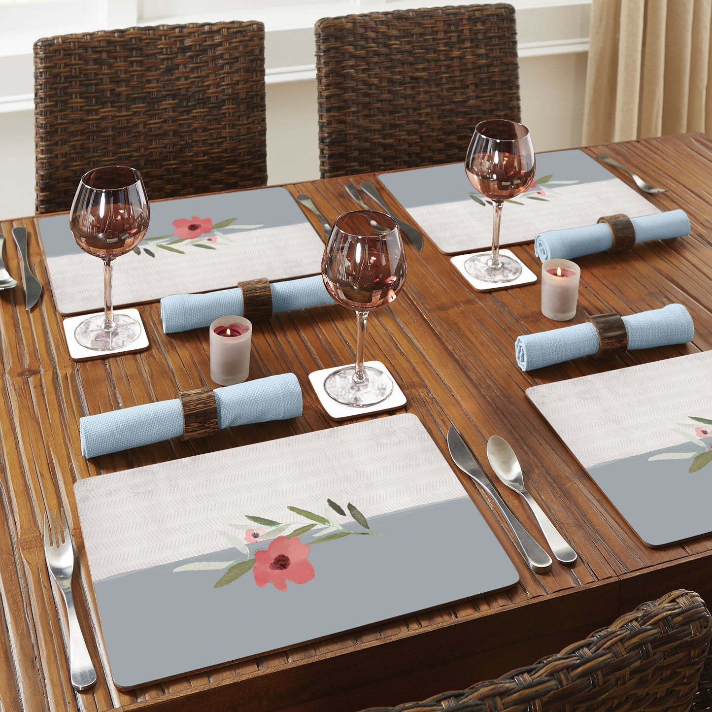 Meadow Flower Premium Decorative Hardboard Tabletop Placemats 4 Pack Manufactured in the USA