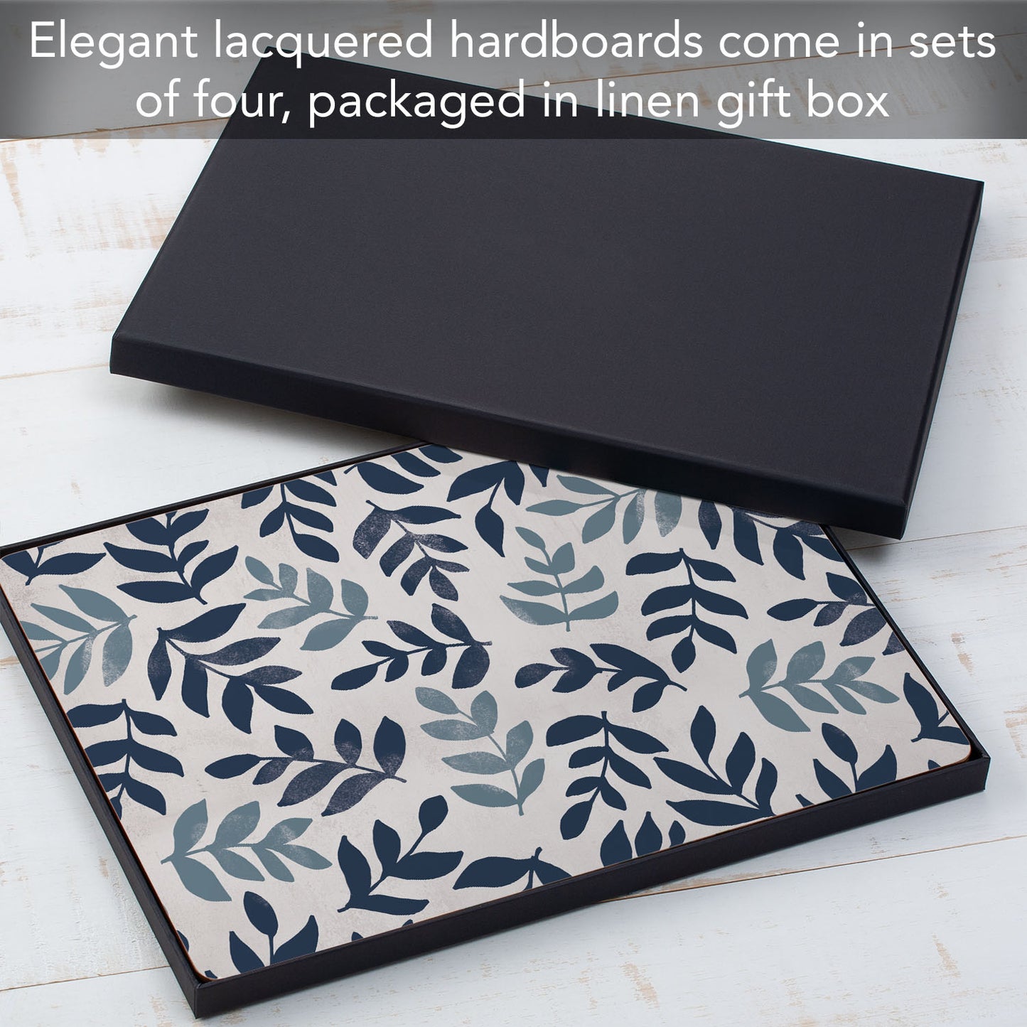 Blue Leaf Floral Premium Decorative Hardboard Tabletop Placemats 4 Pack Manufactured in the USA