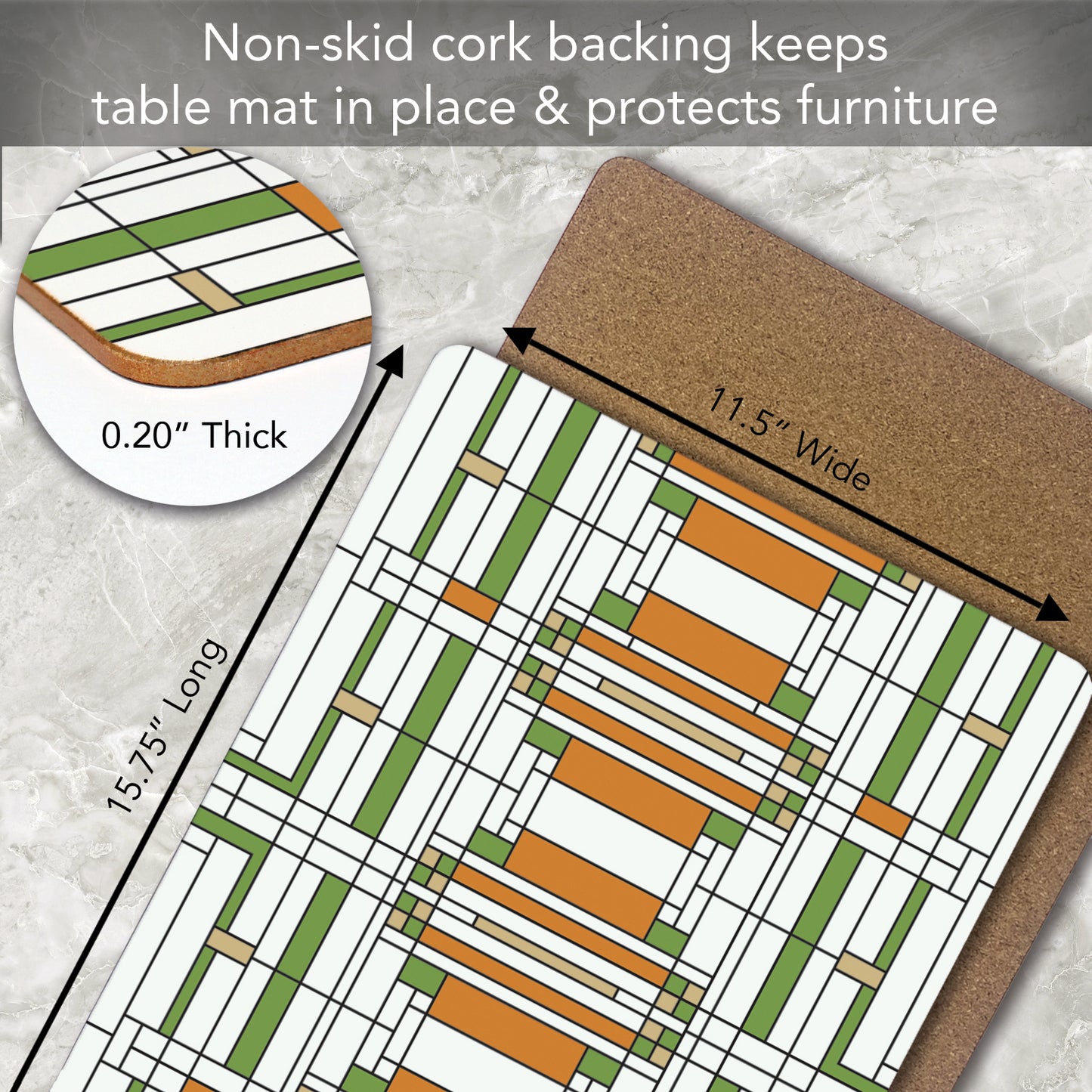 CounterArt Oak Park Skylight by FLW Decorative Hardboard Placemats with Protective Cork Backing 4 Pack Layered Construction Heat Tolerant and Easily Wipes Clean