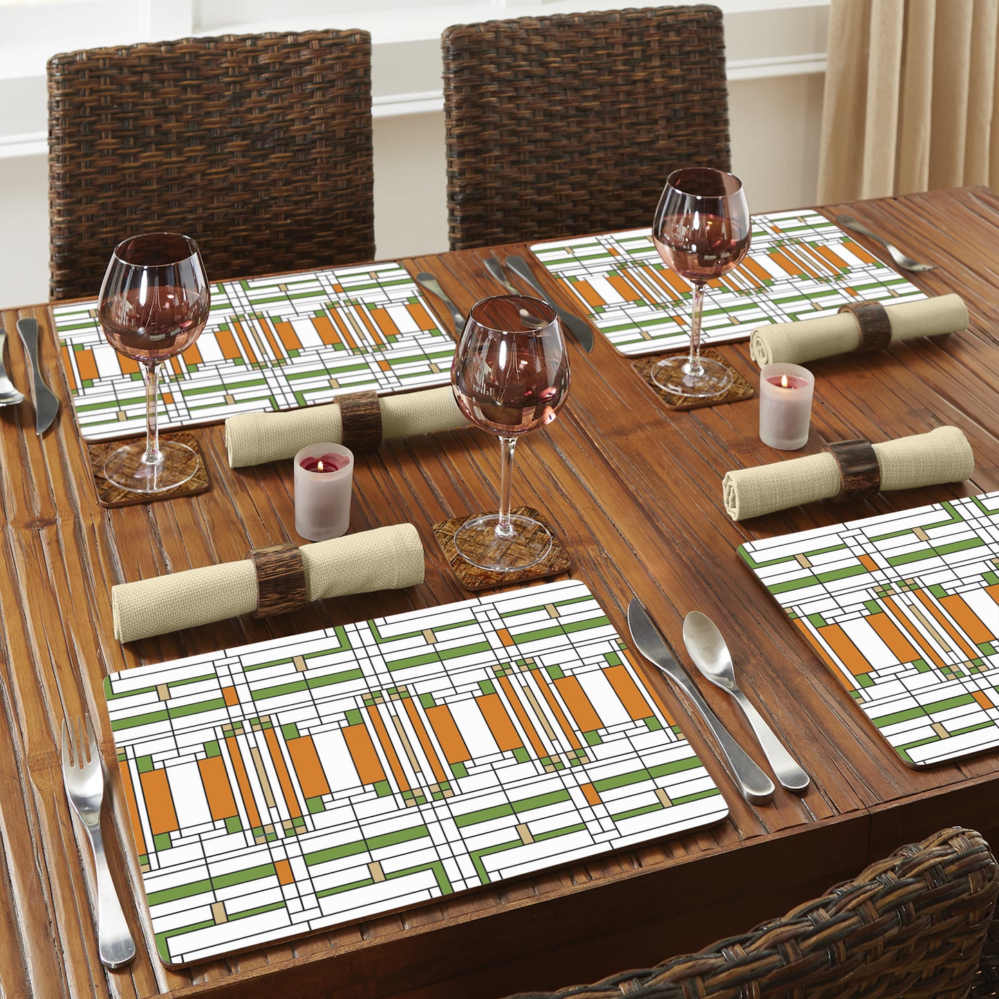 CounterArt Oak Park Skylight by FLW Decorative Hardboard Placemats with Protective Cork Backing 4 Pack Layered Construction Heat Tolerant and Easily Wipes Clean