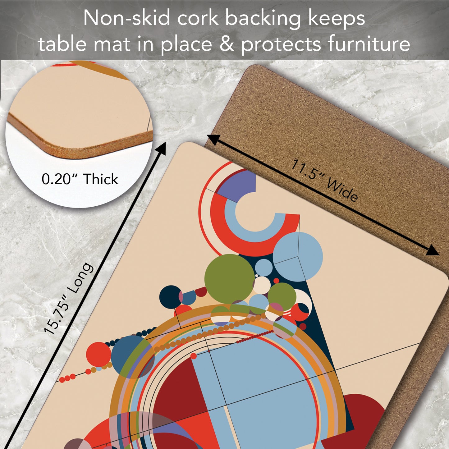 CounterArt Carpets by FLW Decorative Hardboard Placemats with Protective Cork Backing 4 Pack Layered Construction Heat Tolerant and Easily Wipes Clean