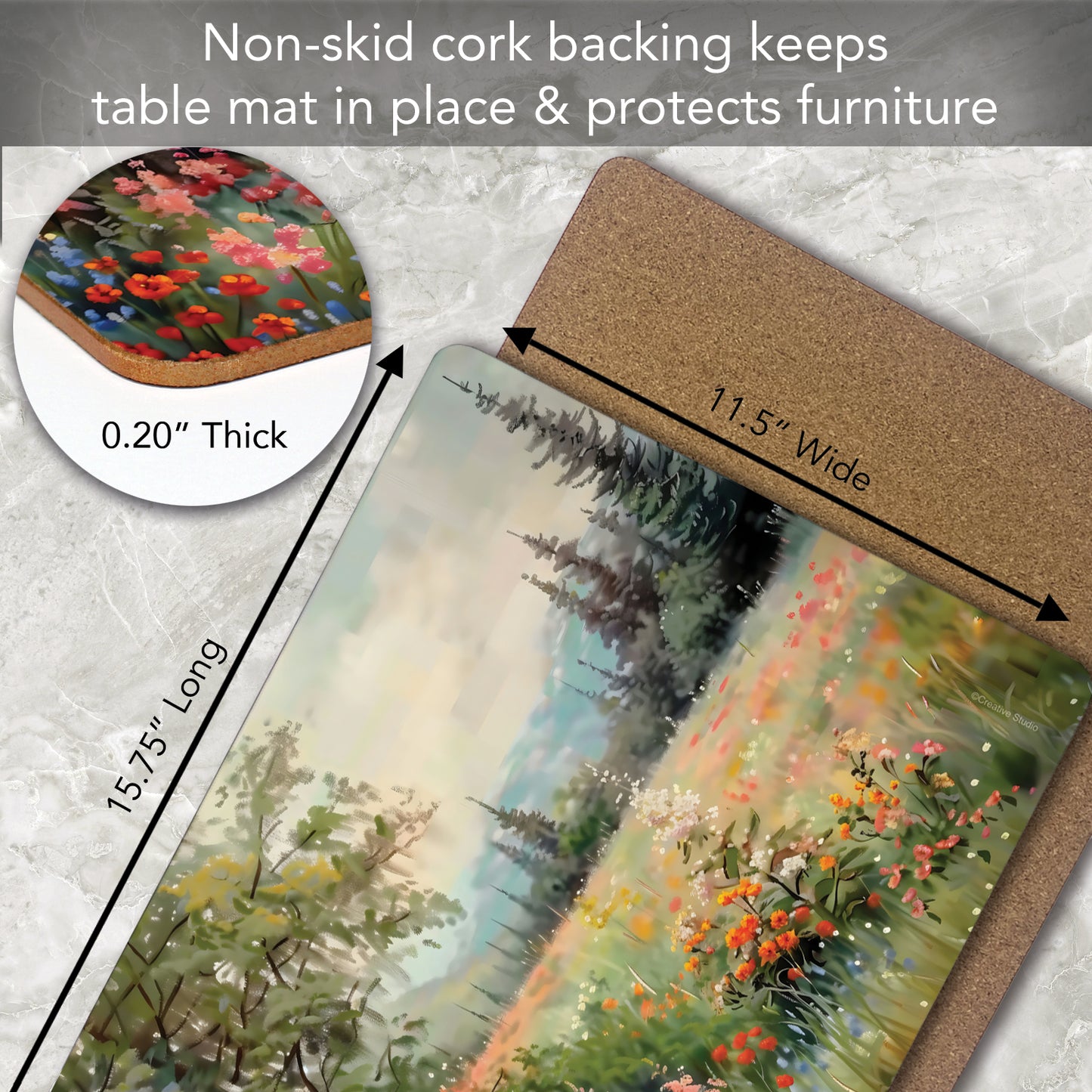 Wildflower Field Premium 4 Pack Boxed Hardboard Tabletop Placemats Manufactured in the USA