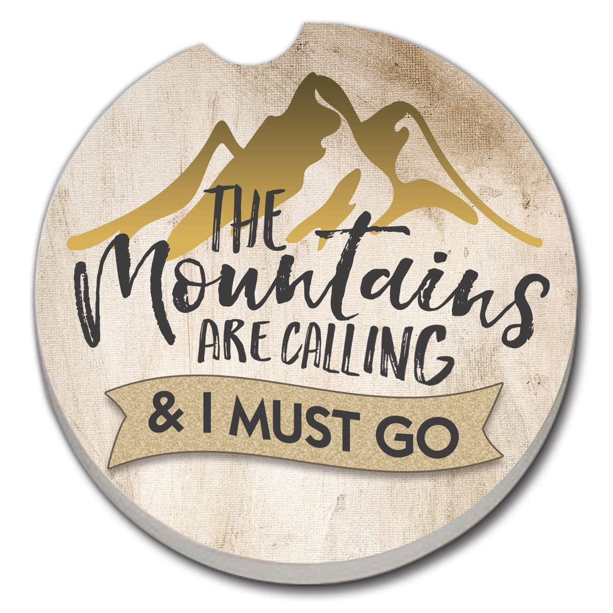 CounterArt Call of The Mountains Single Absorbnent Stone Coaster for Vehicle Cup Holder 2.6” Diameter Manufactured in The USA