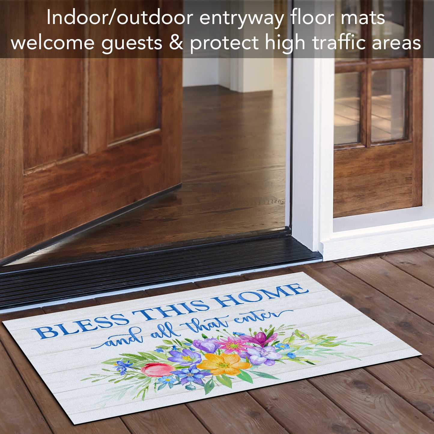 Counterart Welcome All Who Enter Spring Indoor/Outdoor Entryway Floor Mat Manufactured in the USA 29.5" by 17.75"