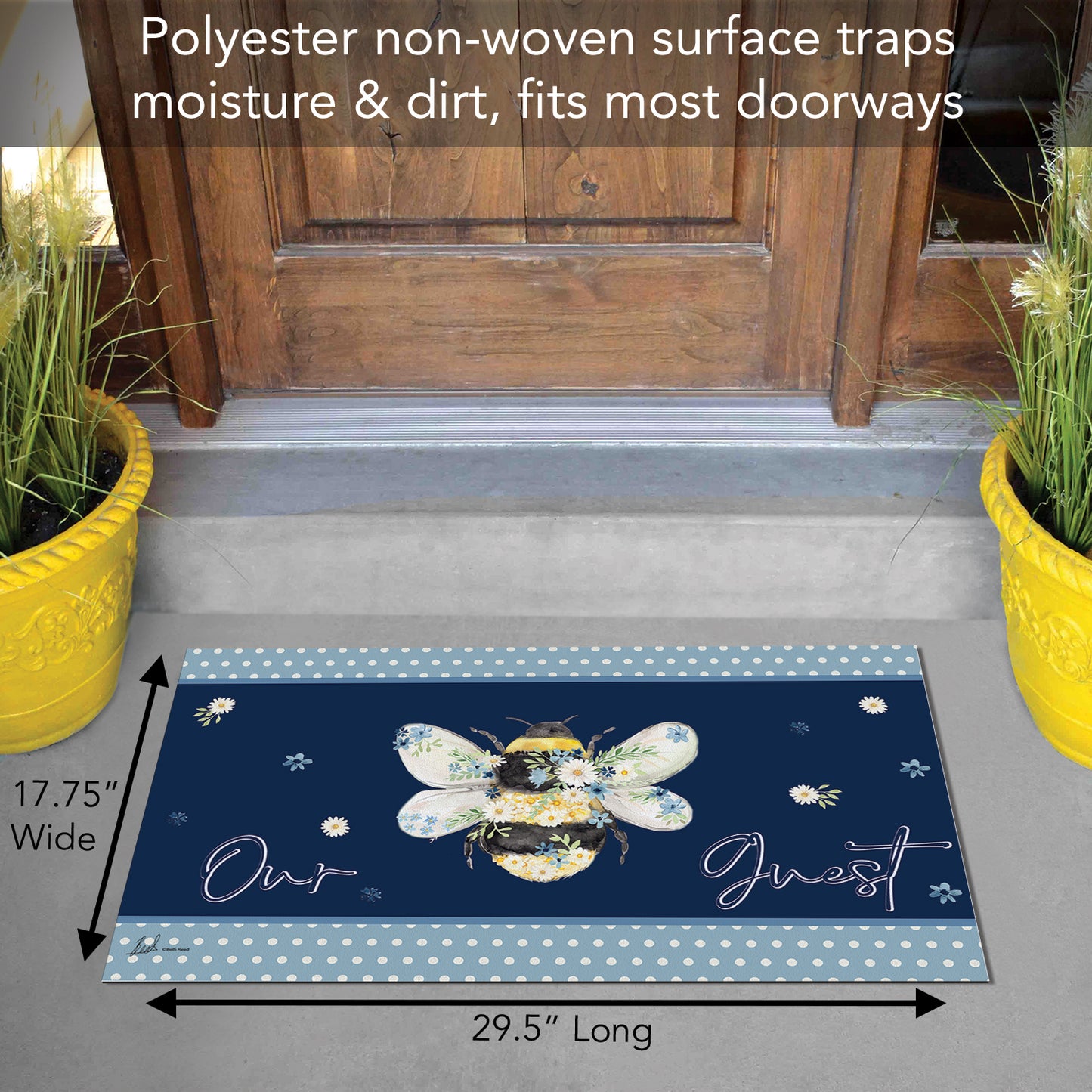 Counterart Bee Our Guest Indoor/Outdoor Entryway Floor Mat Manufactured in the USA 29.5" by 17.75"