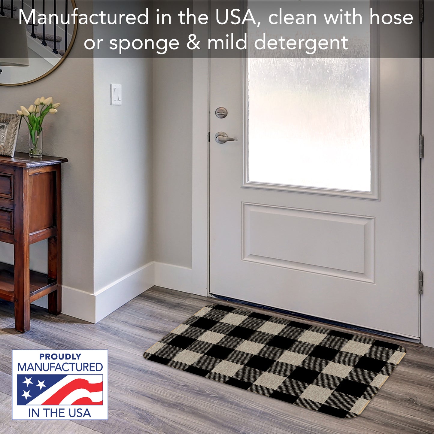 Counterart Buffalo Check Decorative Indoor/Outdoor Natural Linen Look Floor Mat with Recycled Rubber Back Manufactured in The USA 29.5” x 17.75”