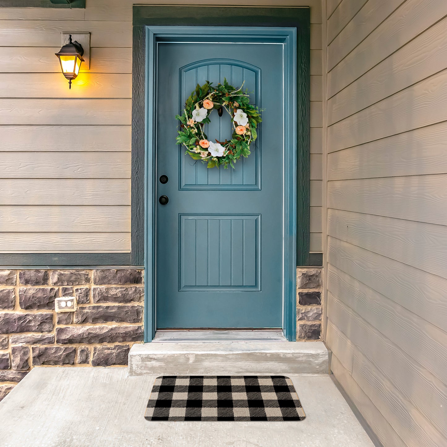 Counterart Buffalo Check Decorative Indoor/Outdoor Natural Linen Look Floor Mat with Recycled Rubber Back Manufactured in The USA 29.5” x 17.75”