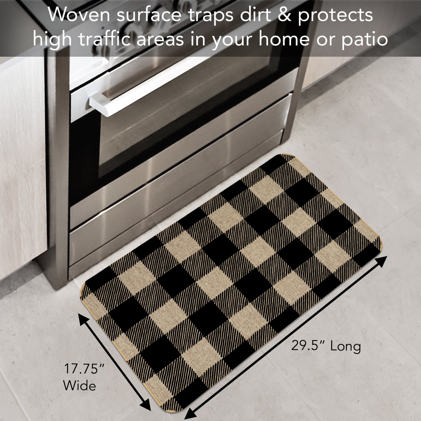 Counterart Buffalo Check Decorative Indoor/Outdoor Natural Linen Look Floor Mat with Recycled Rubber Back Manufactured in The USA 29.5” x 17.75”