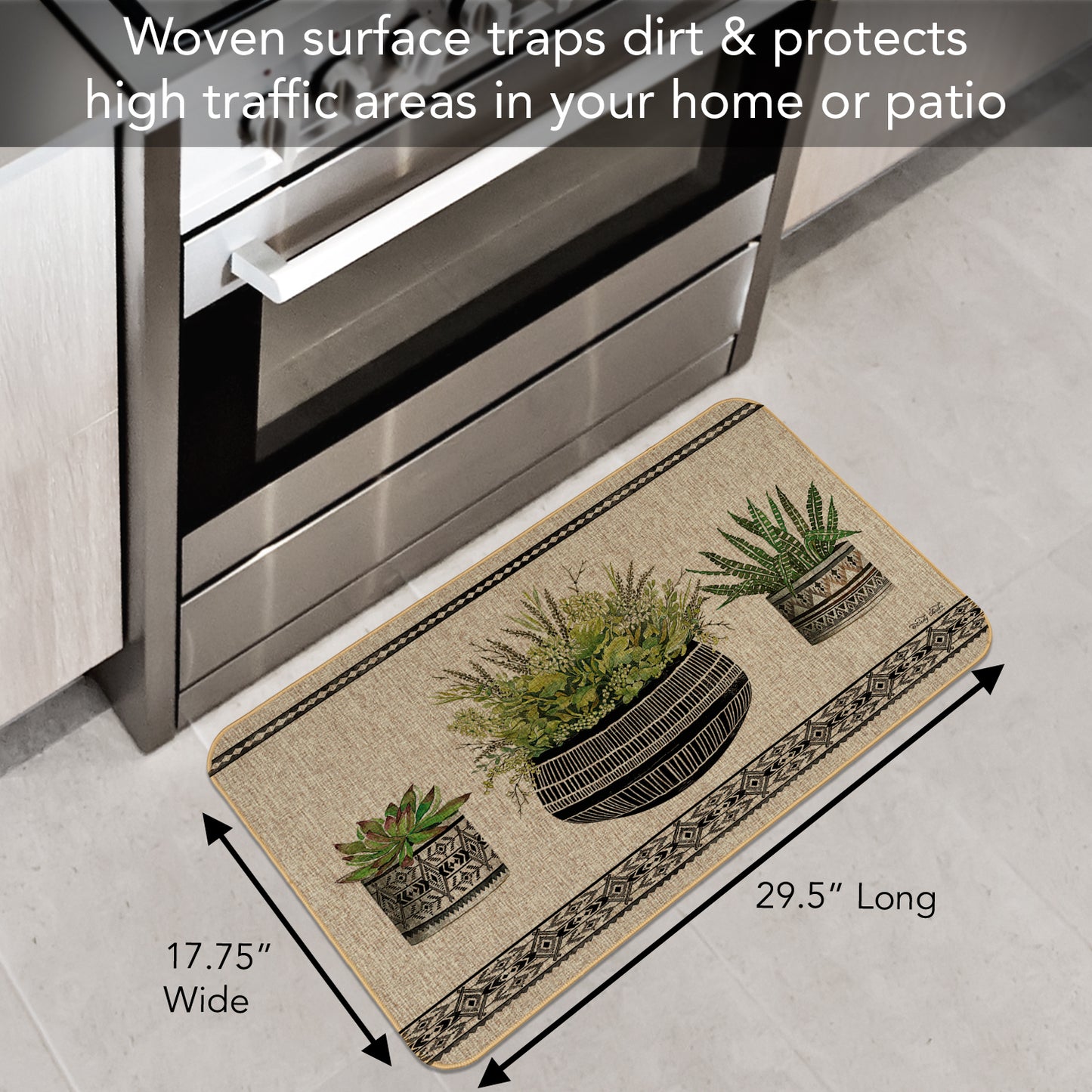 Counterart Mud Cloth Pots Decorative Indoor/Outdoor Natural Linen Look Floor Mat with Recycled Rubber Back Manufactured in The USA 29.5” x 17.75”