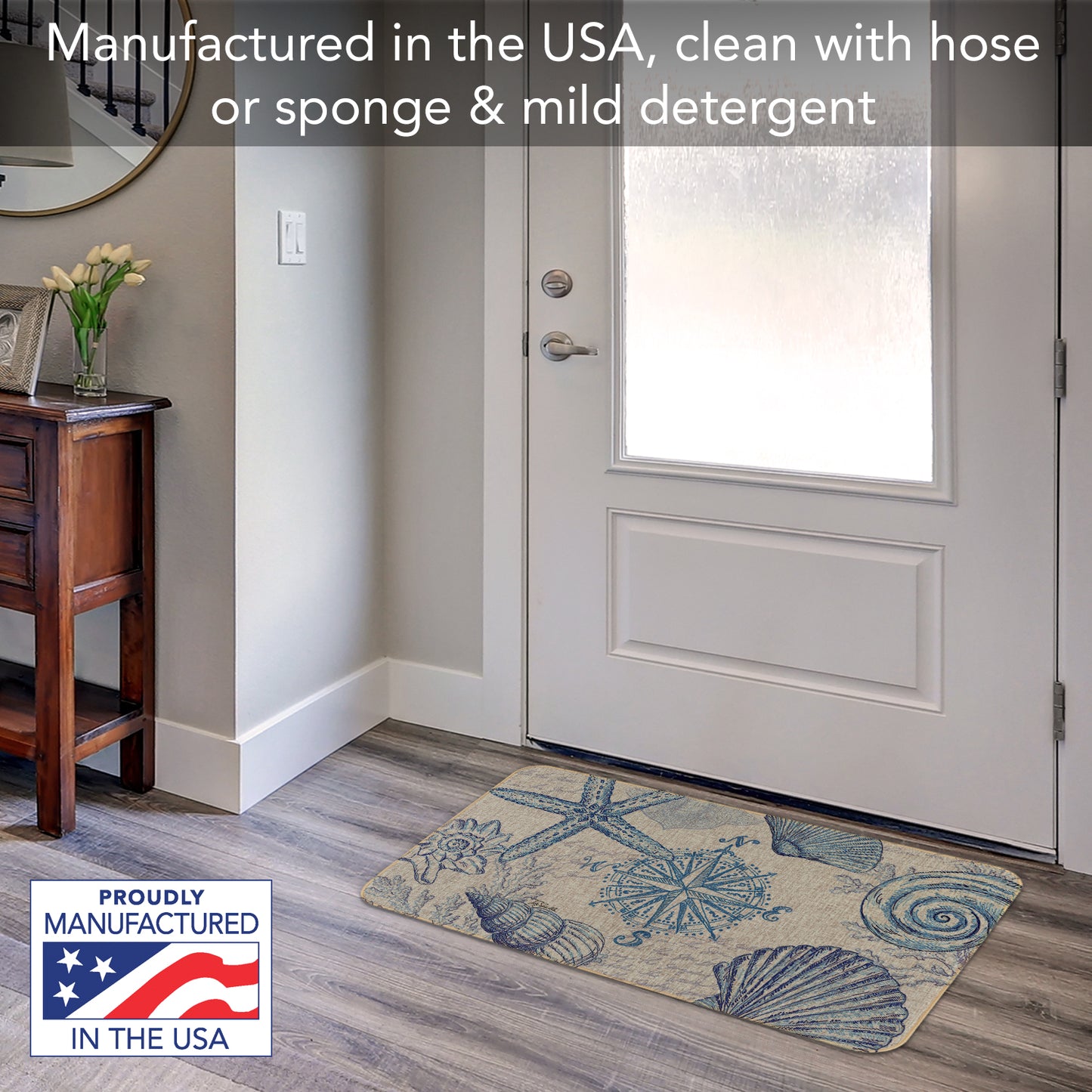 Counterart Coastal Sketch Decorative Indoor/Outdoor Natural Linen Look Floor Mat with Recycled Rubber Back Manufactured in The USA 29.5” x 17.75”