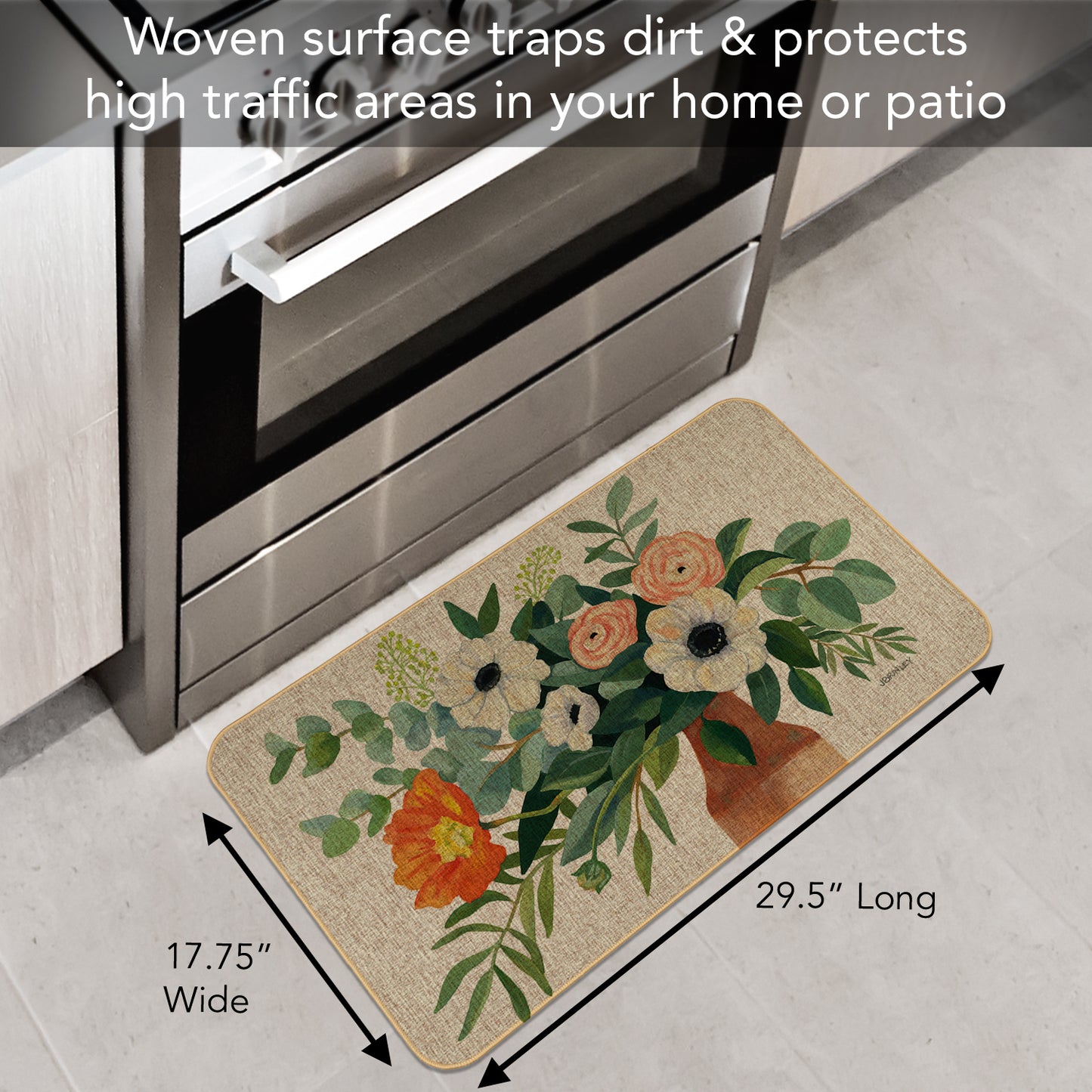 Counterart Fresh Poppies Decorative Indoor/Outdoor Natural Linen Look Floor Mat with Recycled Rubber Back Manufactured in The USA 29.5” x 17.75”