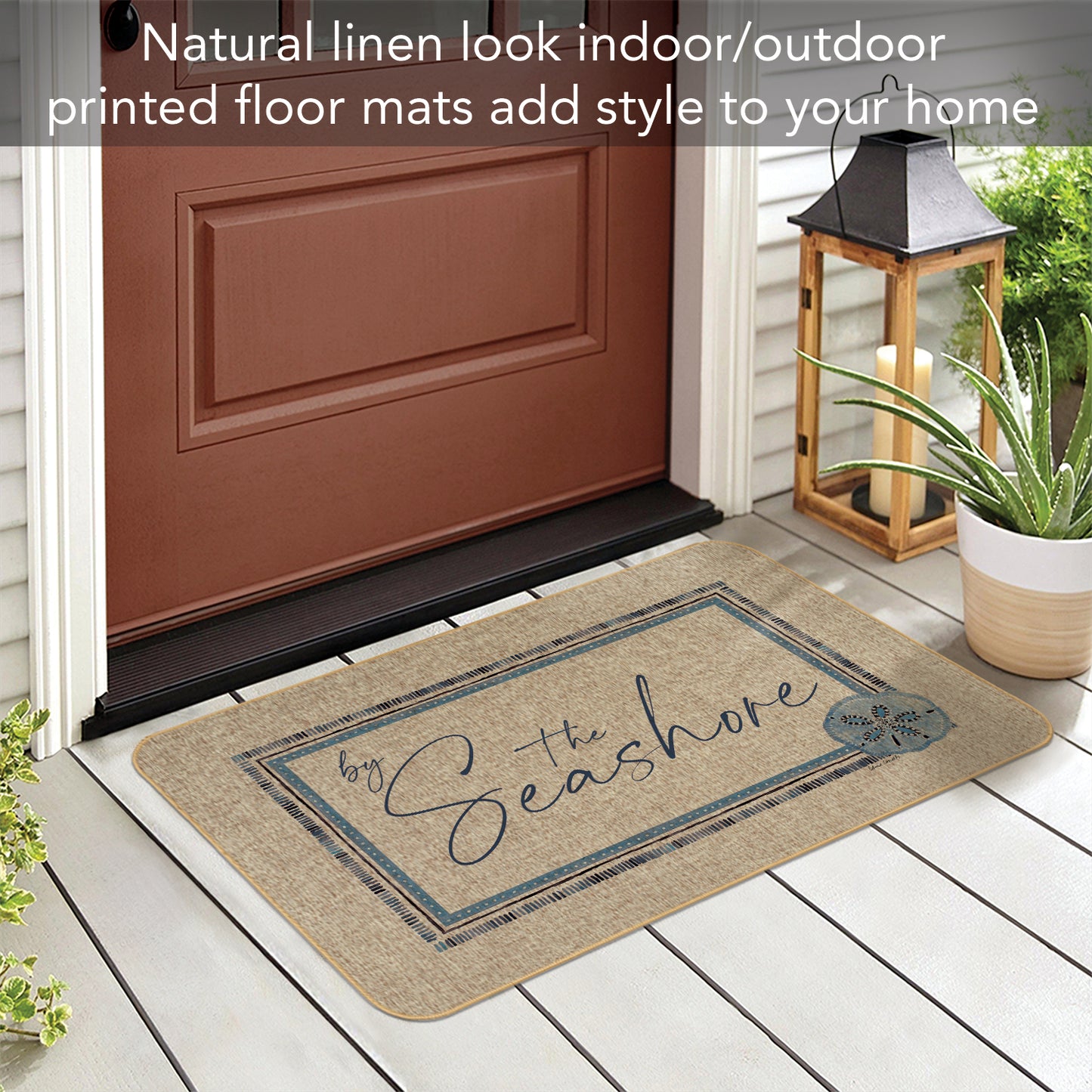 Counterart by The Seashore Decorative Indoor/Outdoor Natural Linen Look Floor Mat with Recycled Rubber Back Manufactured in The USA 29.5" x 17.75"