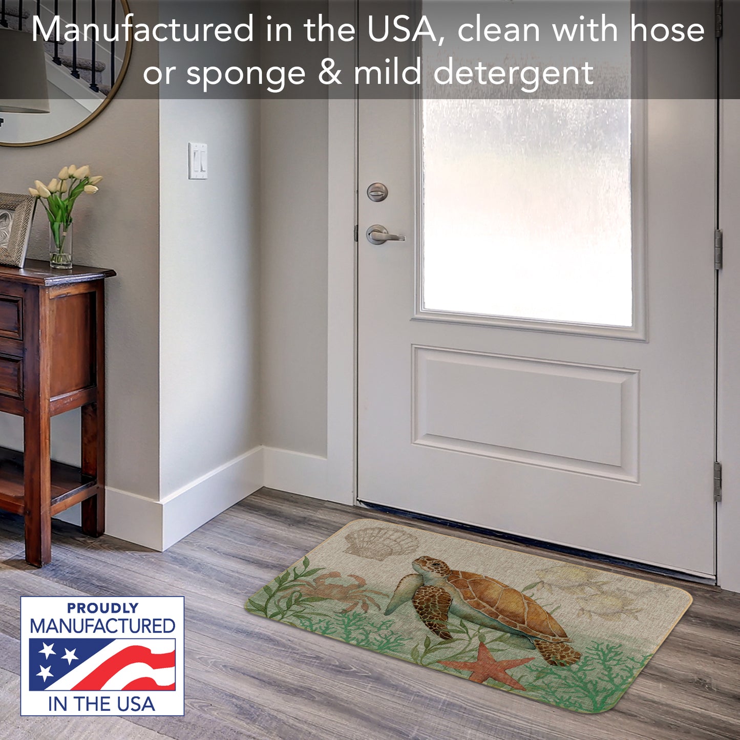 Counterart Caribbean Turtle Decorative Indoor/Outdoor Natural Linen Look Floor Mat with Recycled Rubber Back 29.5" x 17.75" Manufactured in The USA
