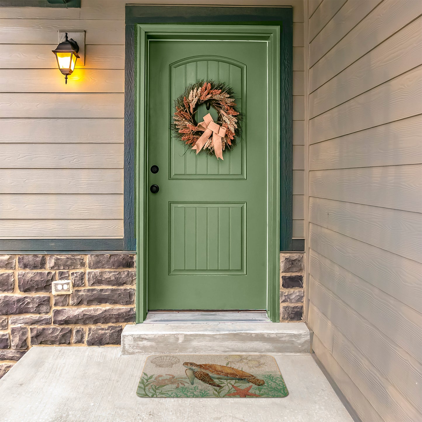 Counterart Caribbean Turtle Decorative Indoor/Outdoor Natural Linen Look Floor Mat with Recycled Rubber Back 29.5" x 17.75" Manufactured in The USA