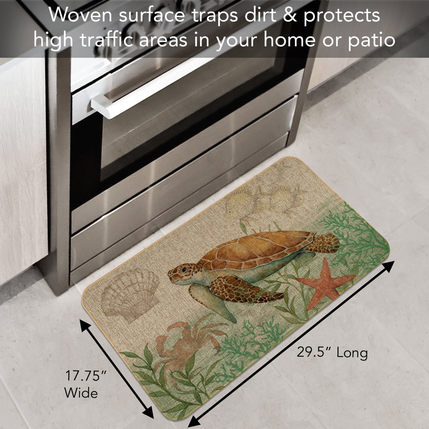 Counterart Caribbean Turtle Decorative Indoor/Outdoor Natural Linen Look Floor Mat with Recycled Rubber Back 29.5" x 17.75" Manufactured in The USA