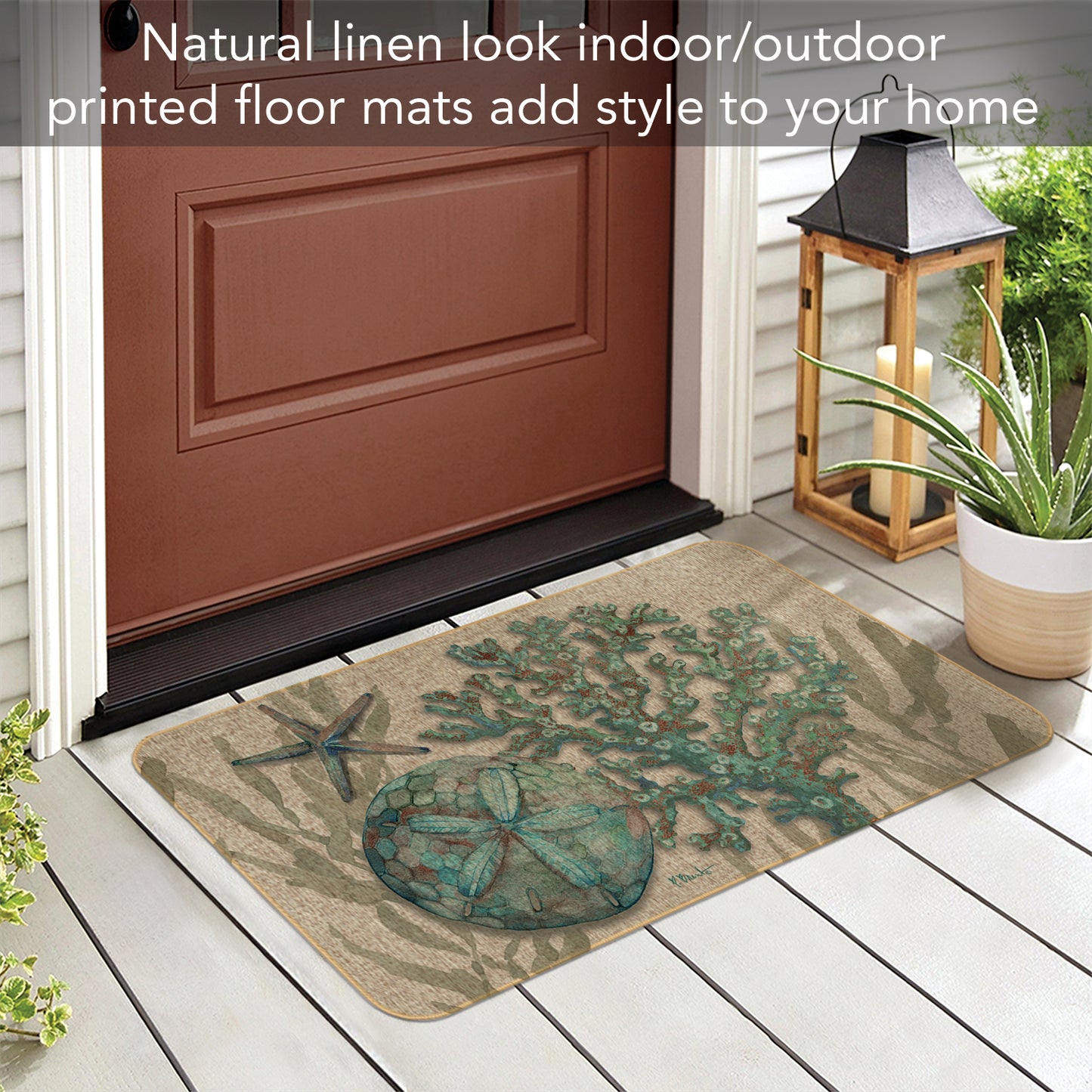 Counterart Crescent Beach Shells Indoor/Outdoor Natural Linen Look Floor Mat with Recycled Rubber Backing Manufactured in The USA 29.5” x 17.75”