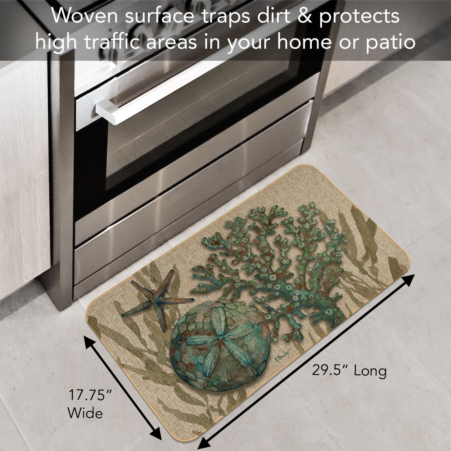 Counterart Crescent Beach Shells Indoor/Outdoor Natural Linen Look Floor Mat with Recycled Rubber Backing Manufactured in The USA 29.5” x 17.75”