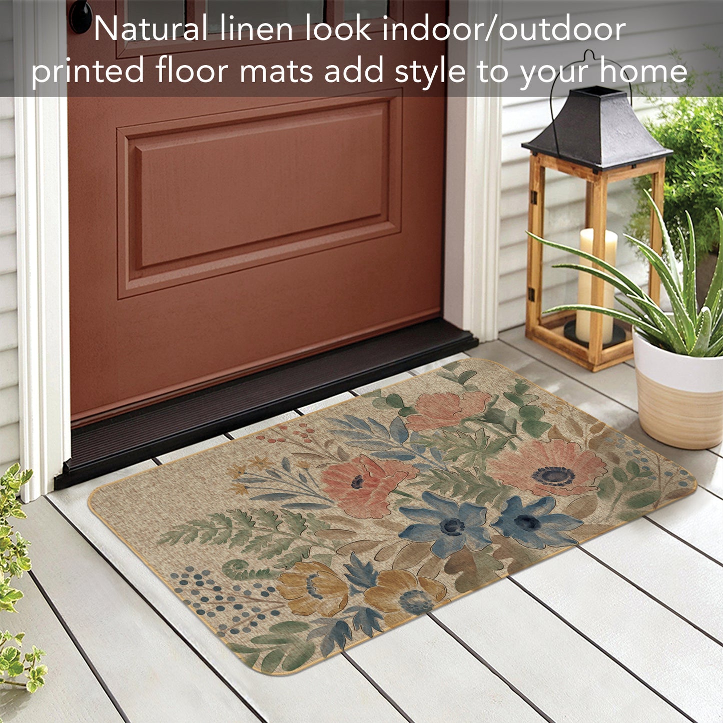 Highland Home Botanical Blends Indoor/Outdoor Natural Linen Look Floor Mat with Recycled Rubber Back Manufactured in The USA 29.5” x 17.75”