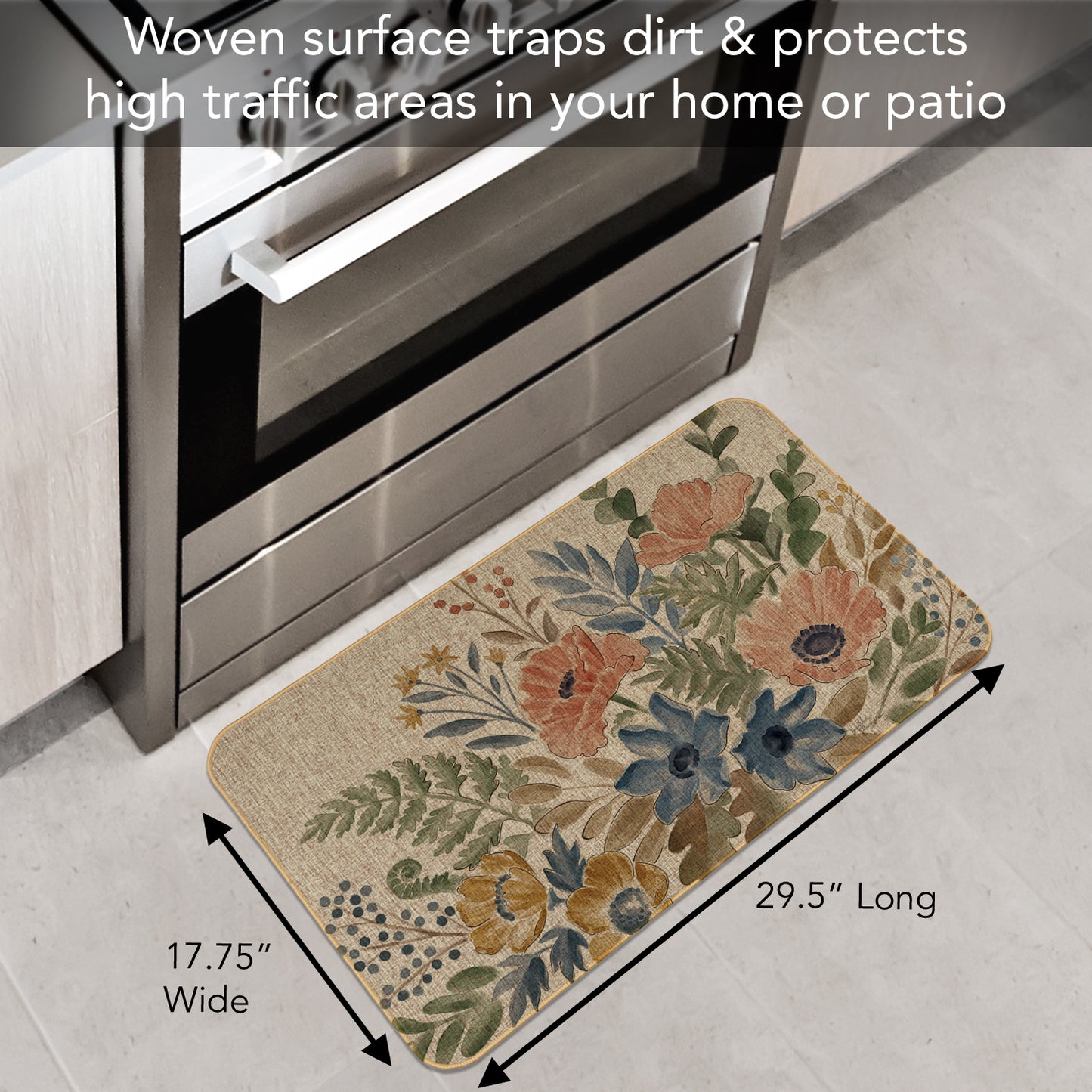 Highland Home Botanical Blends Indoor/Outdoor Natural Linen Look Floor Mat with Recycled Rubber Back Manufactured in The USA 29.5” x 17.75”