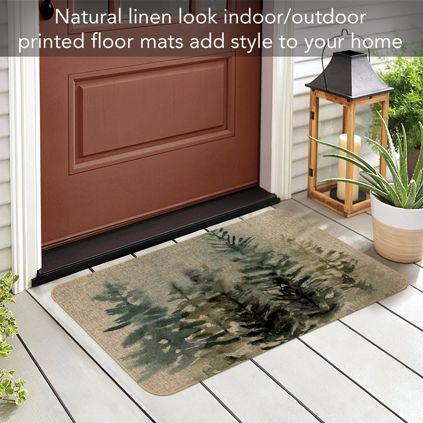 Highland Home Misty Tree Line Indoor/Outdoor Natural Linen Look Floor Mat with Recycled Rubber Back Manufactured in The USA 29.5” x 17.75”