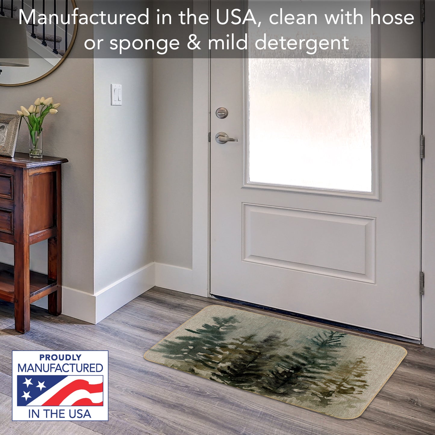 Highland Home Misty Tree Line Indoor/Outdoor Natural Linen Look Floor Mat with Recycled Rubber Back Manufactured in The USA 29.5” x 17.75”