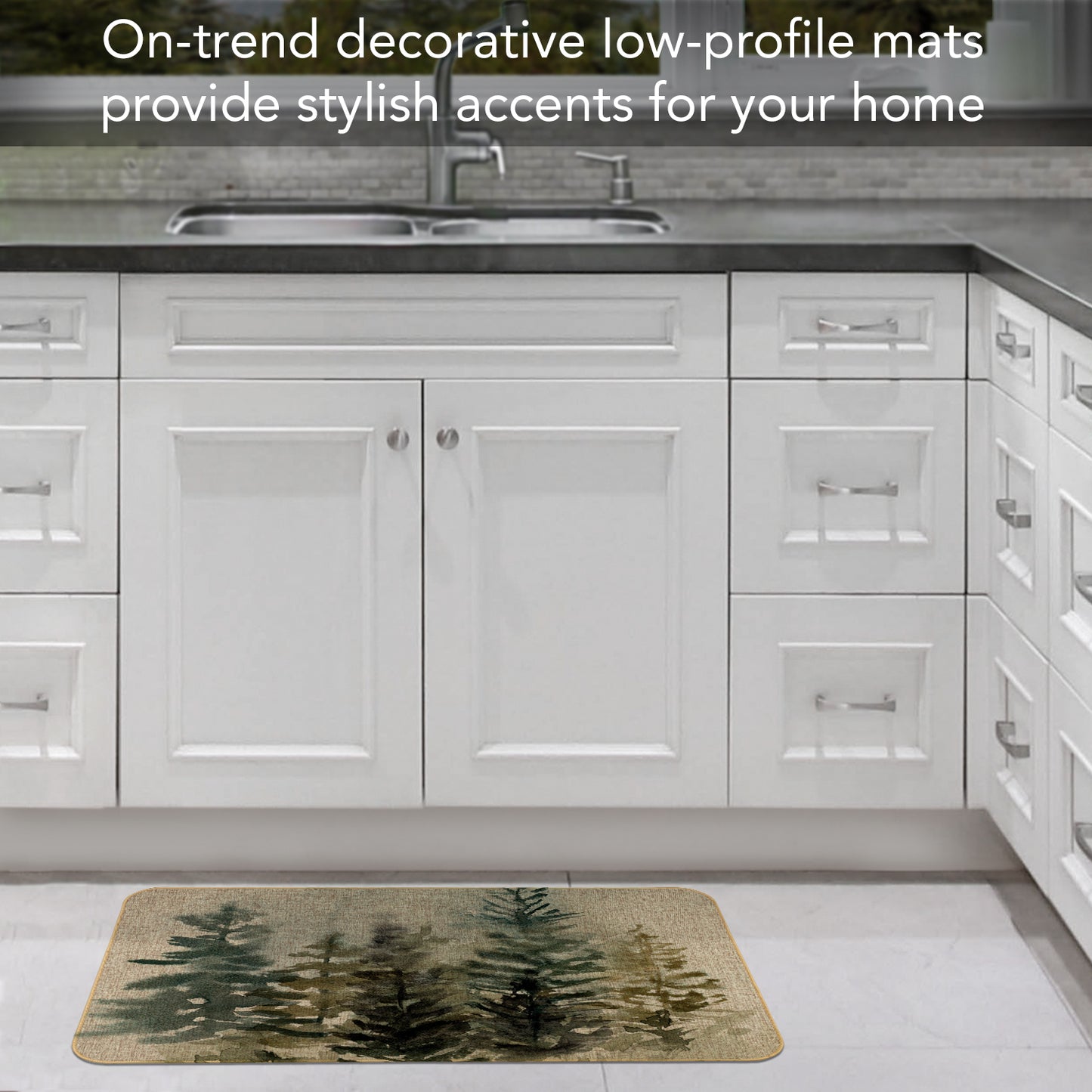 Highland Home Misty Tree Line Indoor/Outdoor Natural Linen Look Floor Mat with Recycled Rubber Back Manufactured in The USA 29.5” x 17.75”