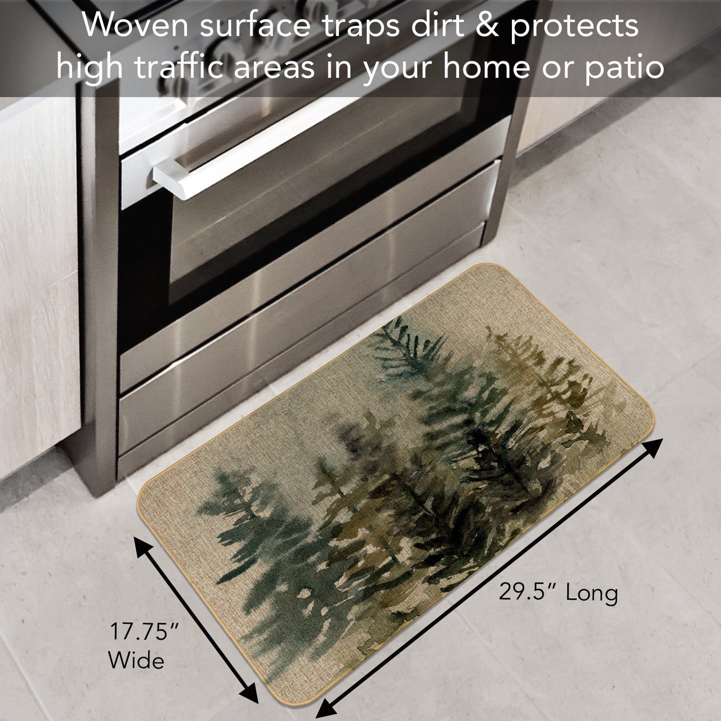 Highland Home Misty Tree Line Indoor/Outdoor Natural Linen Look Floor Mat with Recycled Rubber Back Manufactured in The USA 29.5” x 17.75”