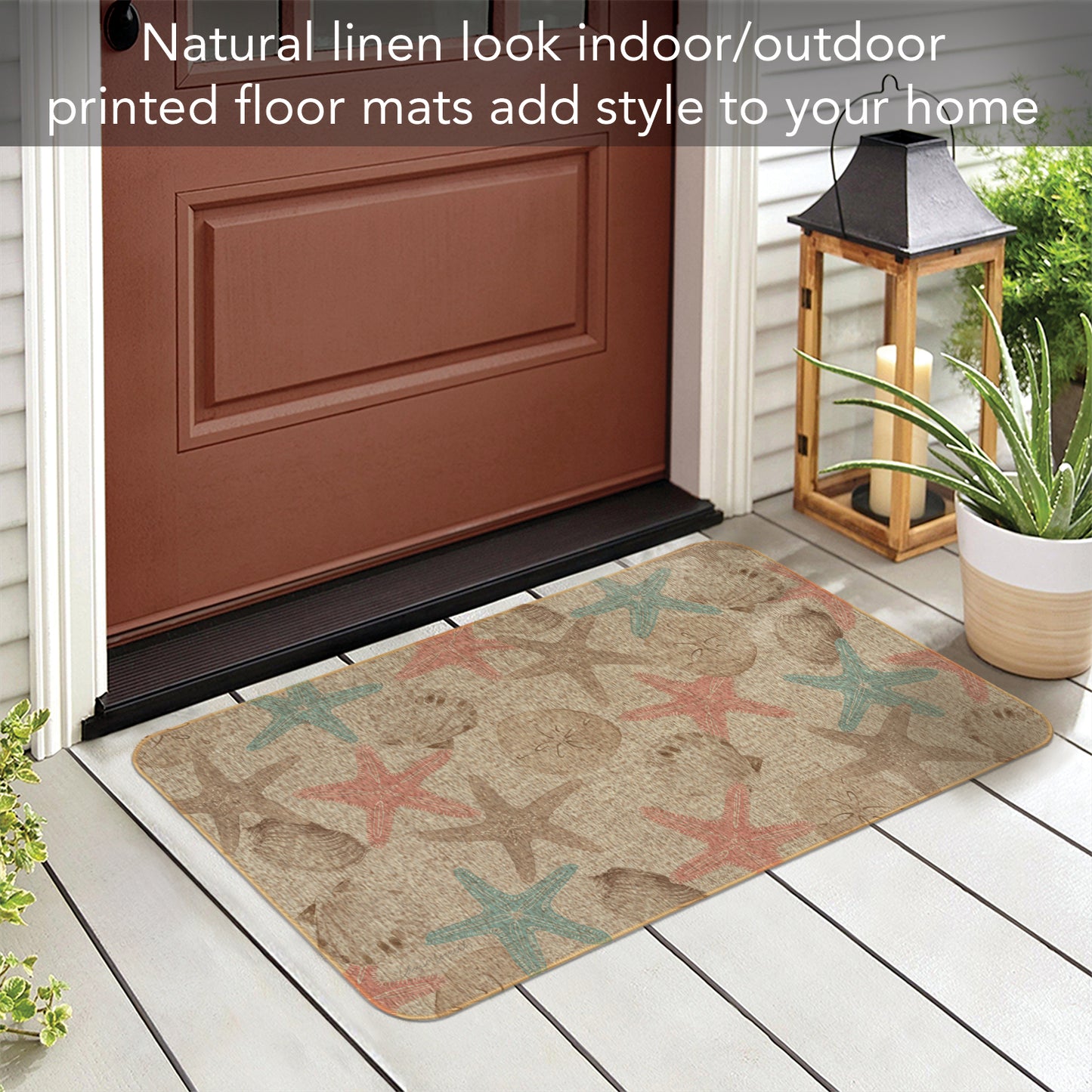 Highland Home Starfish Shell Indoor/Outdoor Natural Linen Look Floor Mat with Recycled Rubber Back Manufactured in The USA 29.5” x 17.75”