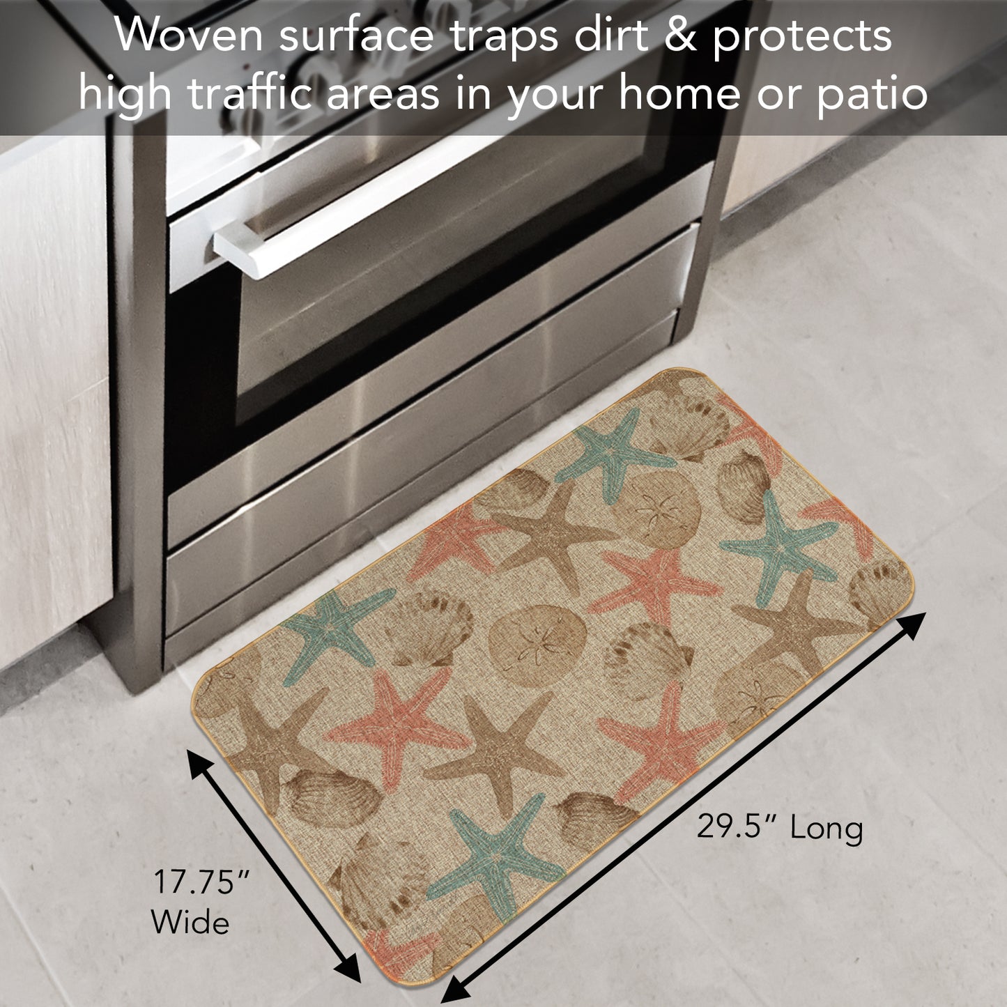Highland Home Starfish Shell Indoor/Outdoor Natural Linen Look Floor Mat with Recycled Rubber Back Manufactured in The USA 29.5” x 17.75”