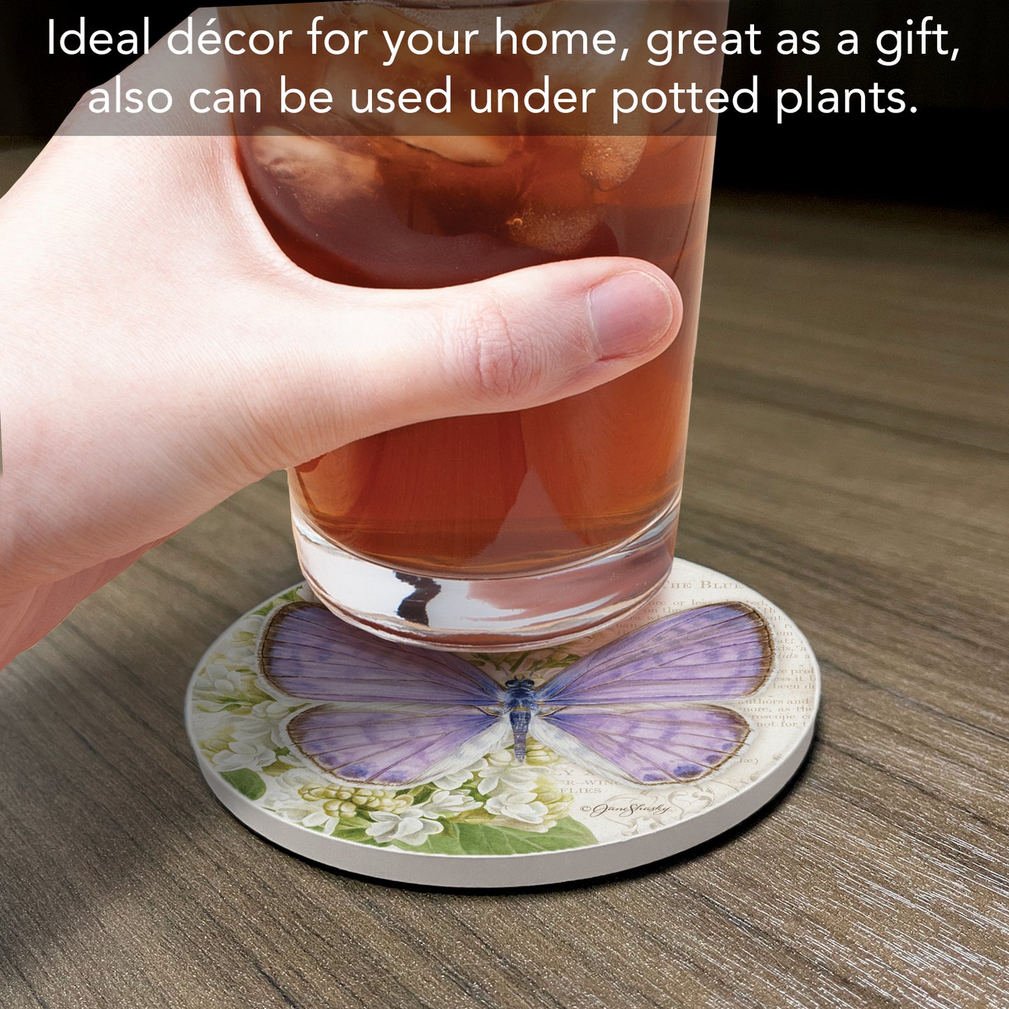 Thirstystone Cassius Blue Butterfly Single Round Absorbent Stone Coaster with Protective Cork Backing Manufactured in The USA 4" Diameter