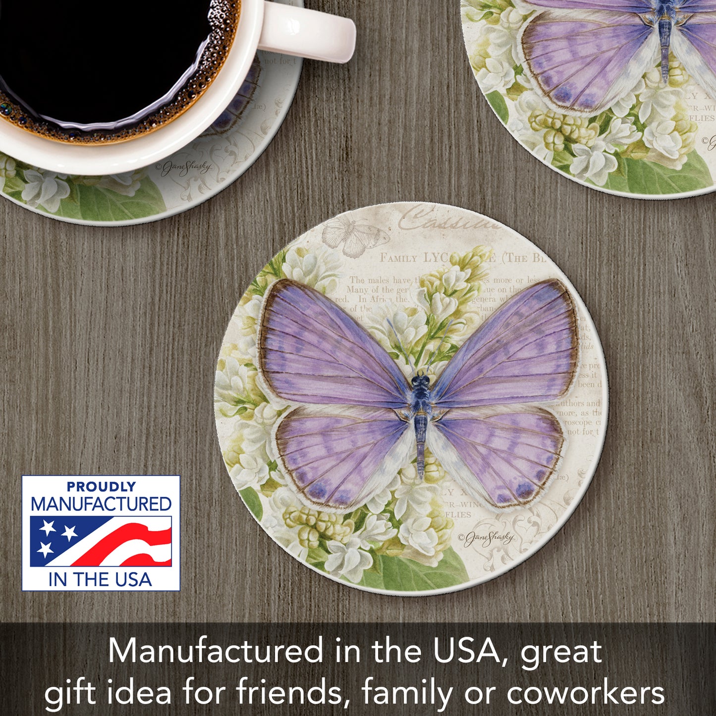 Thirstystone Cassius Blue Butterfly Single Round Absorbent Stone Coaster with Protective Cork Backing Manufactured in The USA 4" Diameter