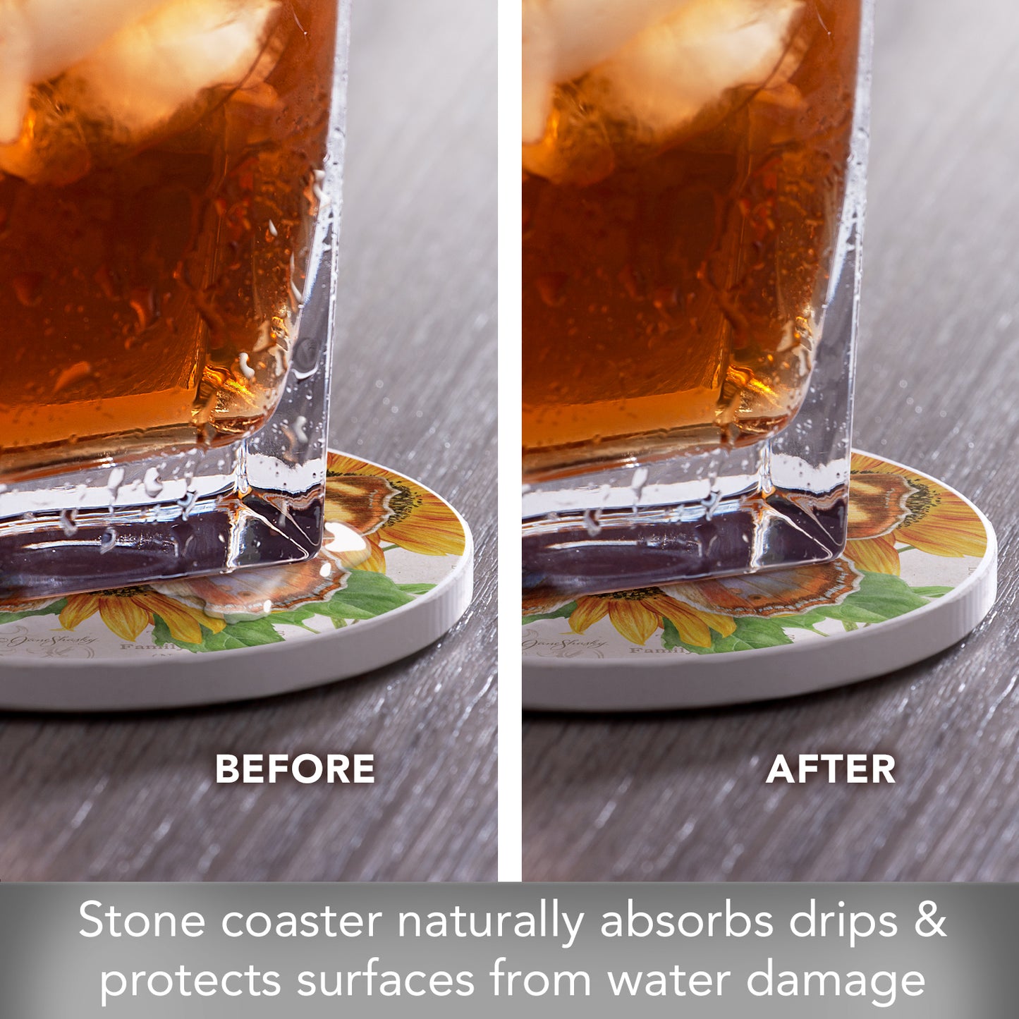 Thirstystone Variable Banner Butterfly Single Round Absorbent Stone Coaster with Protective Cork Backing Manufactured in The USA 4" Diameter