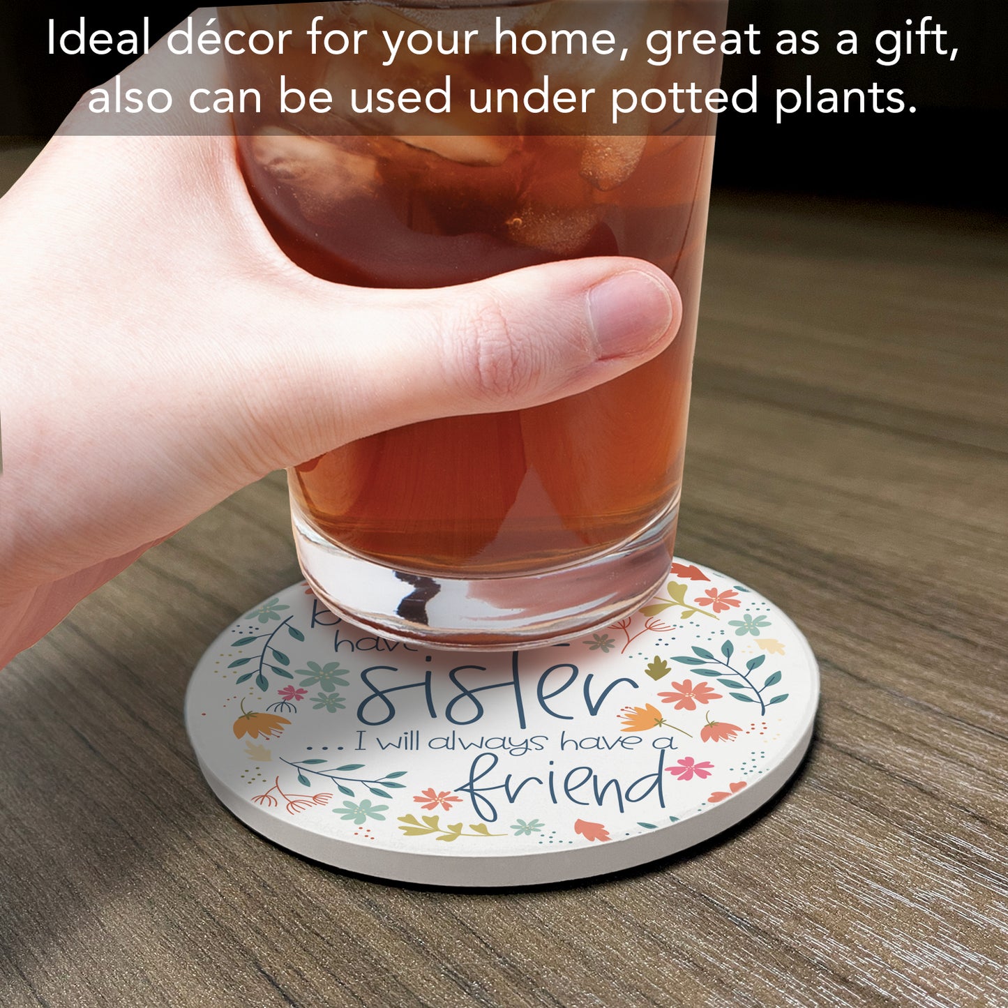 Thirstystone Because of Sister Single Round Absorbent Stone Coaster with Protective Cork Backing Manufactured in The USA 4" Diameter