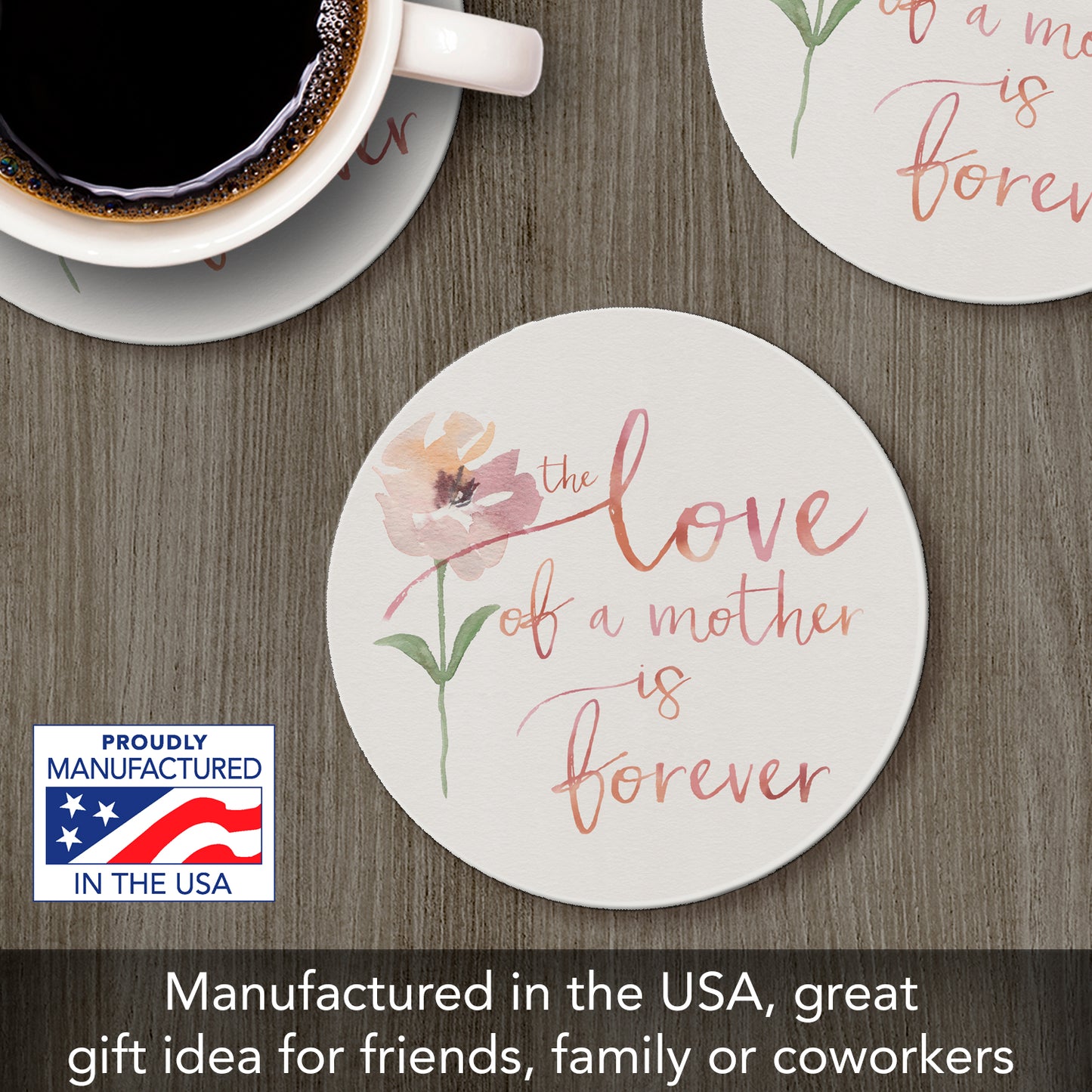 Thirstystone Mom's Love Single Round Absorbent Stone Coaster Manufactured in The USA 4" Diameter