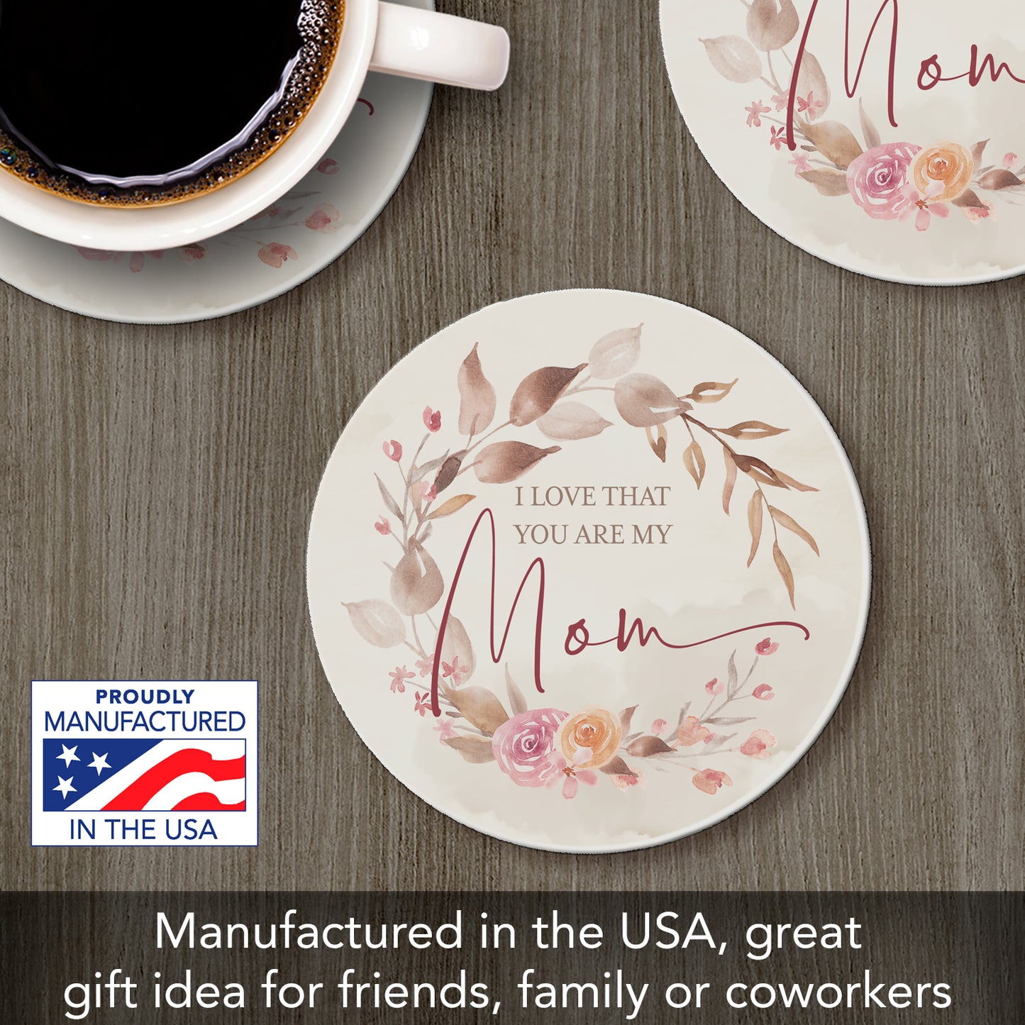 Thirstystone My Mom Single Round Absorbent Stone Coaster with Protective Cork Backing Manufactured in The USA 4" Diameter
