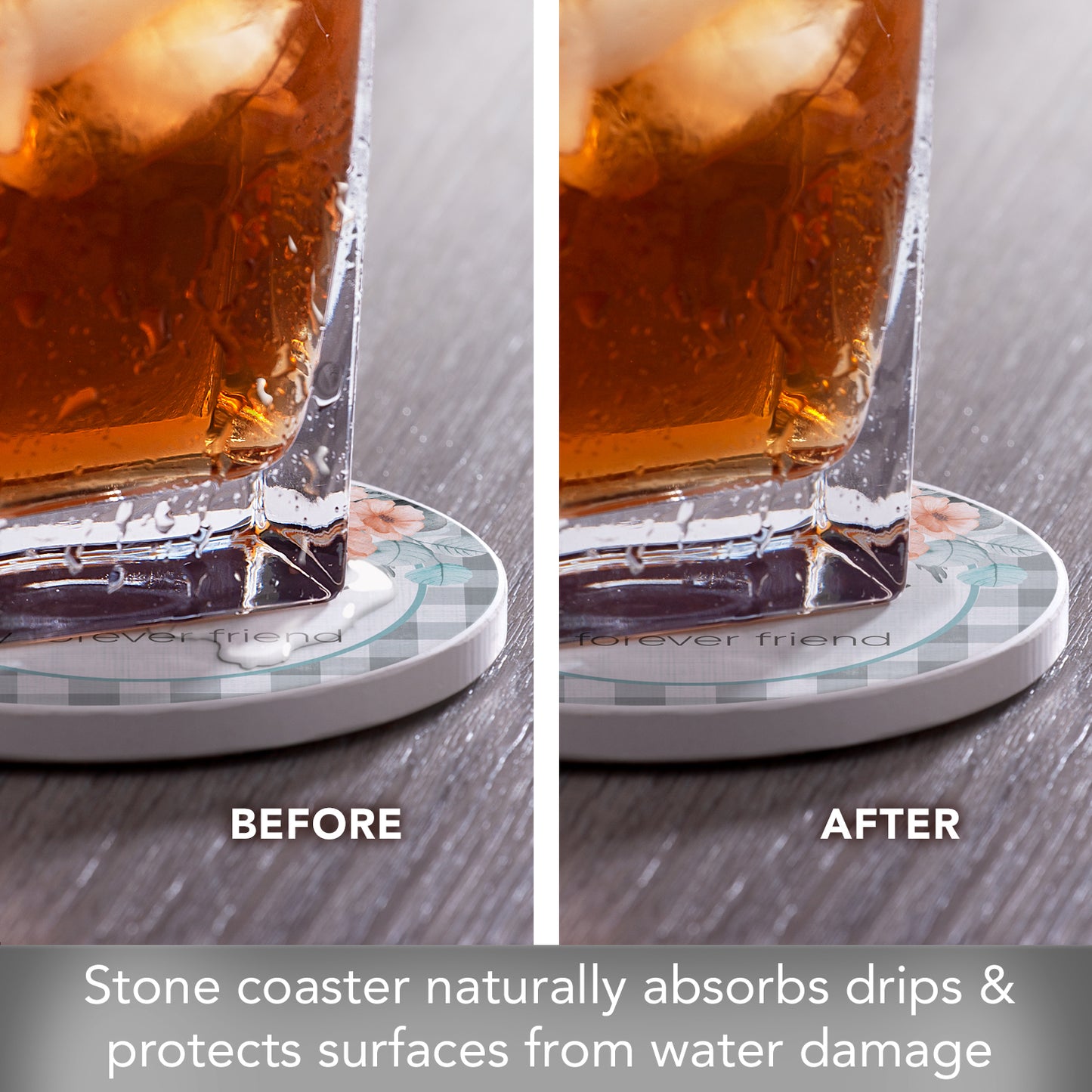 Thirstystone Mom Forever Friend Single Round Absorbent Stone Coaster with Protective Cork Backing Manufactured in The USA 4" Diameter