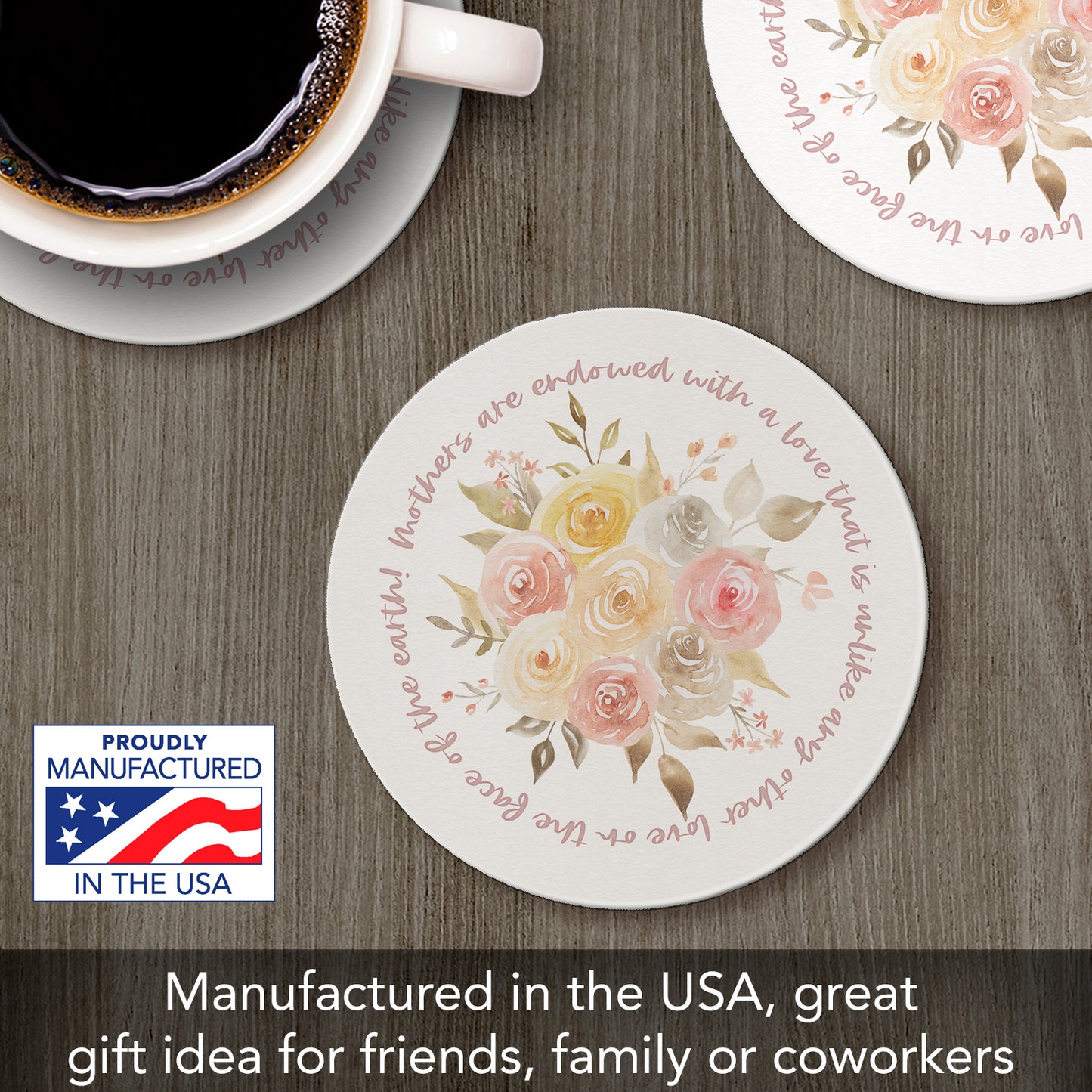 Thirstystone Mothers Endowed Single Round Absorbent Stone Coaster with Protective Cork Backing Manufactured in The USA 4" Diameter