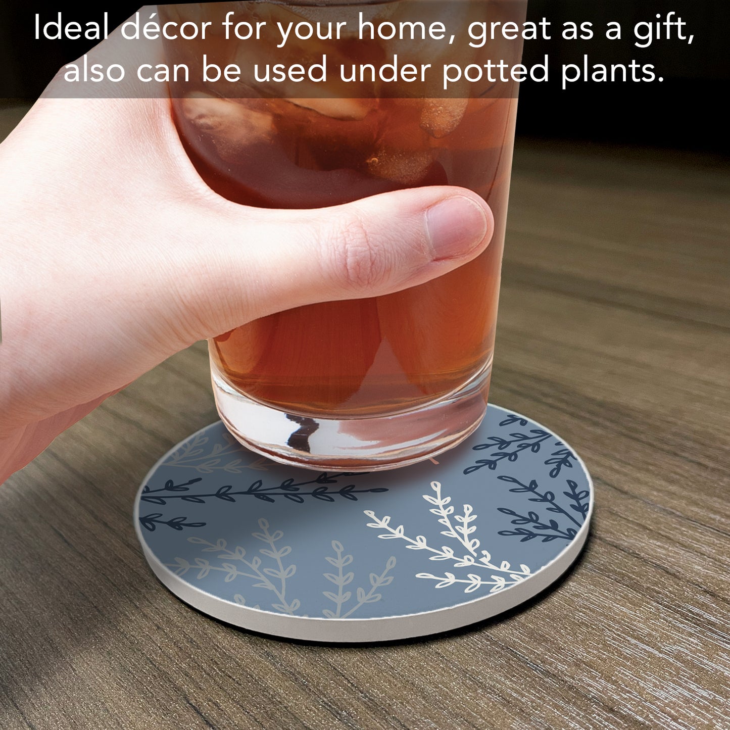 Thirstystone Blue Branches Single Round Absorbent Stone Coaster with Protective Cork Backing Manufactured in The USA 4" Diameter