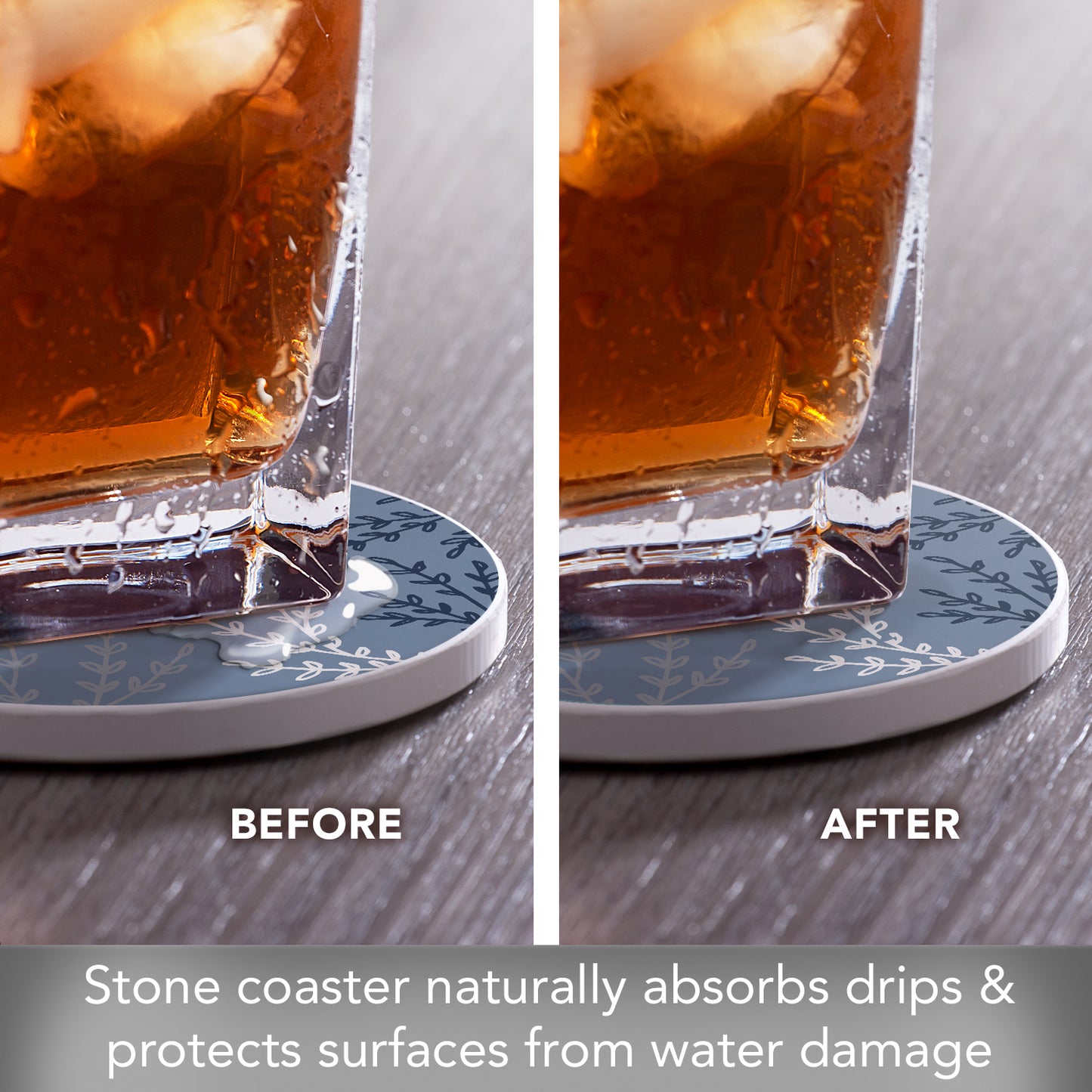 Thirstystone Blue Branches Single Round Absorbent Stone Coaster with Protective Cork Backing Manufactured in The USA 4" Diameter