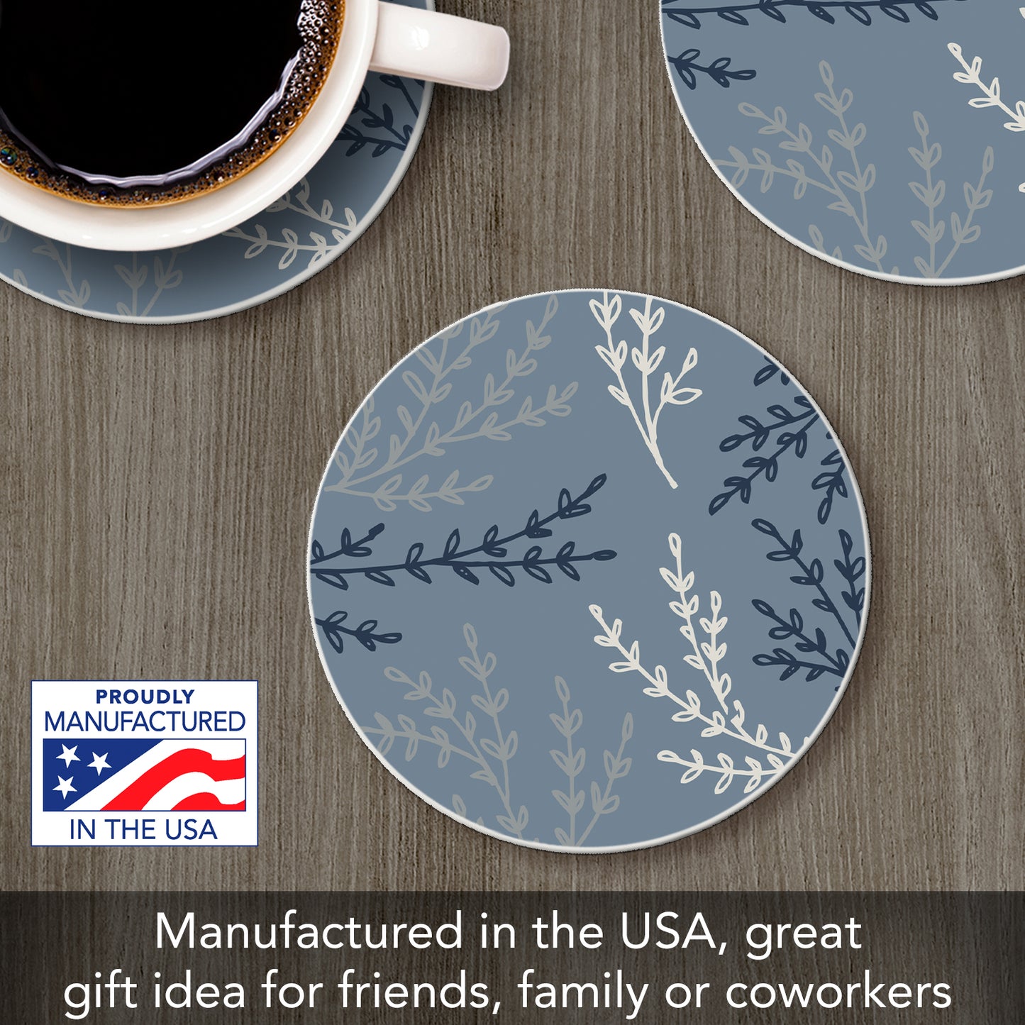 Thirstystone Blue Branches Single Round Absorbent Stone Coaster with Protective Cork Backing Manufactured in The USA 4" Diameter