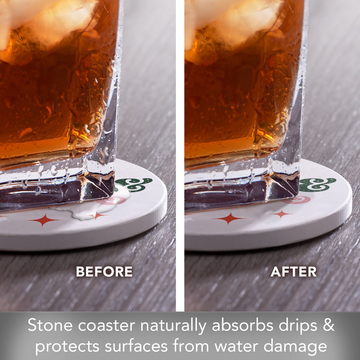 Merry & Bright Single Round Absorbent Stone Coaster with Protective Cork Backing Manufactured in The USA 4" Diameter