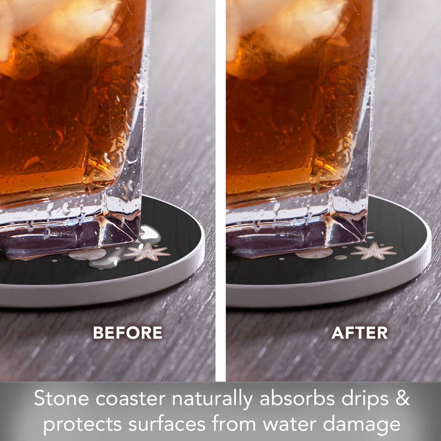Thirstystone Ornament Tree Single Round Absorbent Stone Coaster with Protective Cork Backing Manufactured in The USA 4" Diameter
