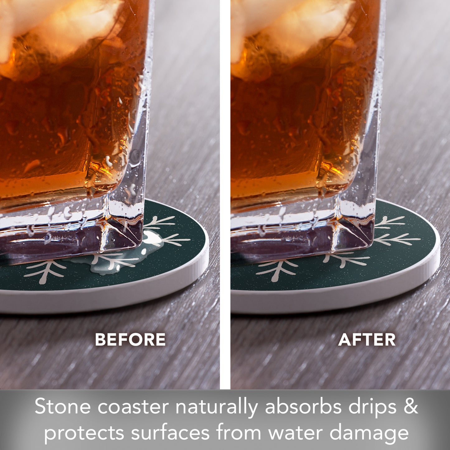 Thirstystone Let It Snow Single Round Absorbent Stone Coaster with Protective Cork Backing Manufactured in The USA 4" Diameter